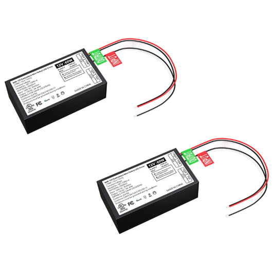 Leonlite 60W 12V Dimmable LED Driver, Triac/MLV/ELV Compatible Transformer, 120V AC to 12V DC Power Supply for LED Strip Lights, Black, 2 Pack