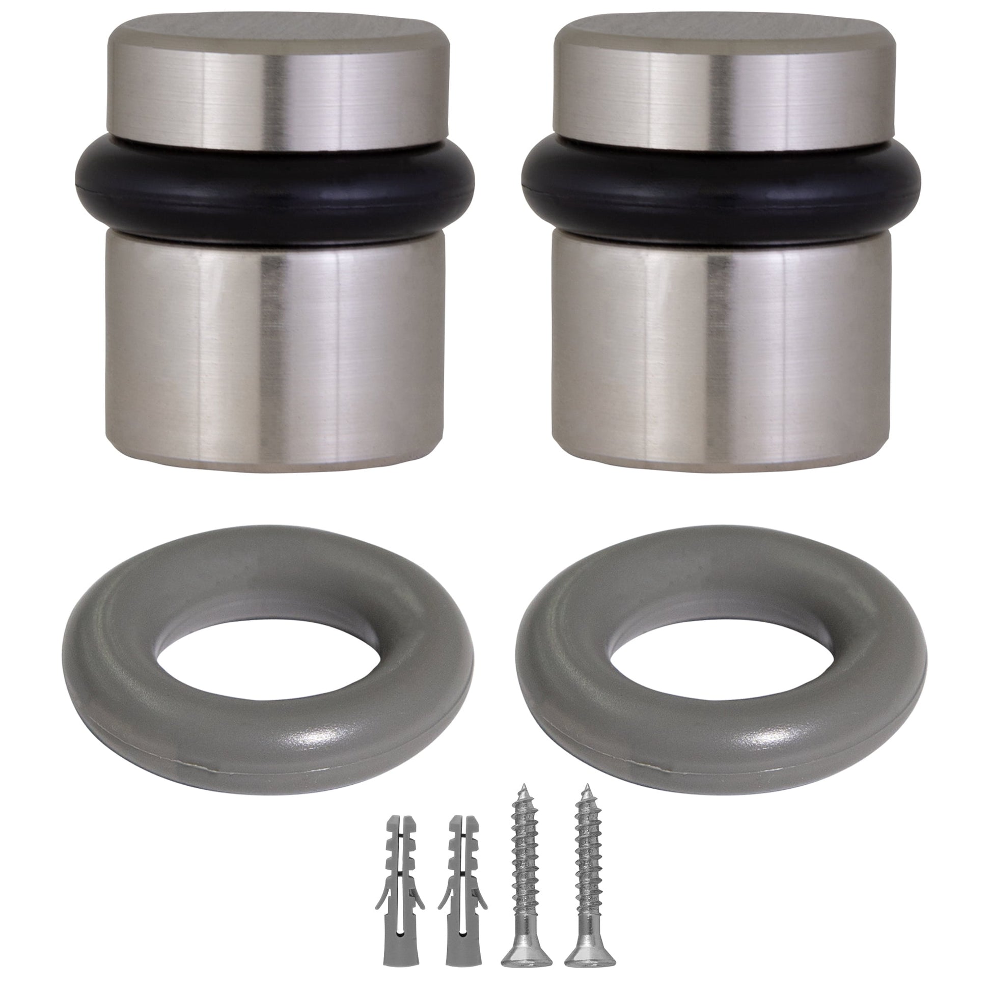 Design House 2-Pack Modern Cylindrical Floor Mounted Door Stops with Rubber Bumper, Satin Nickel