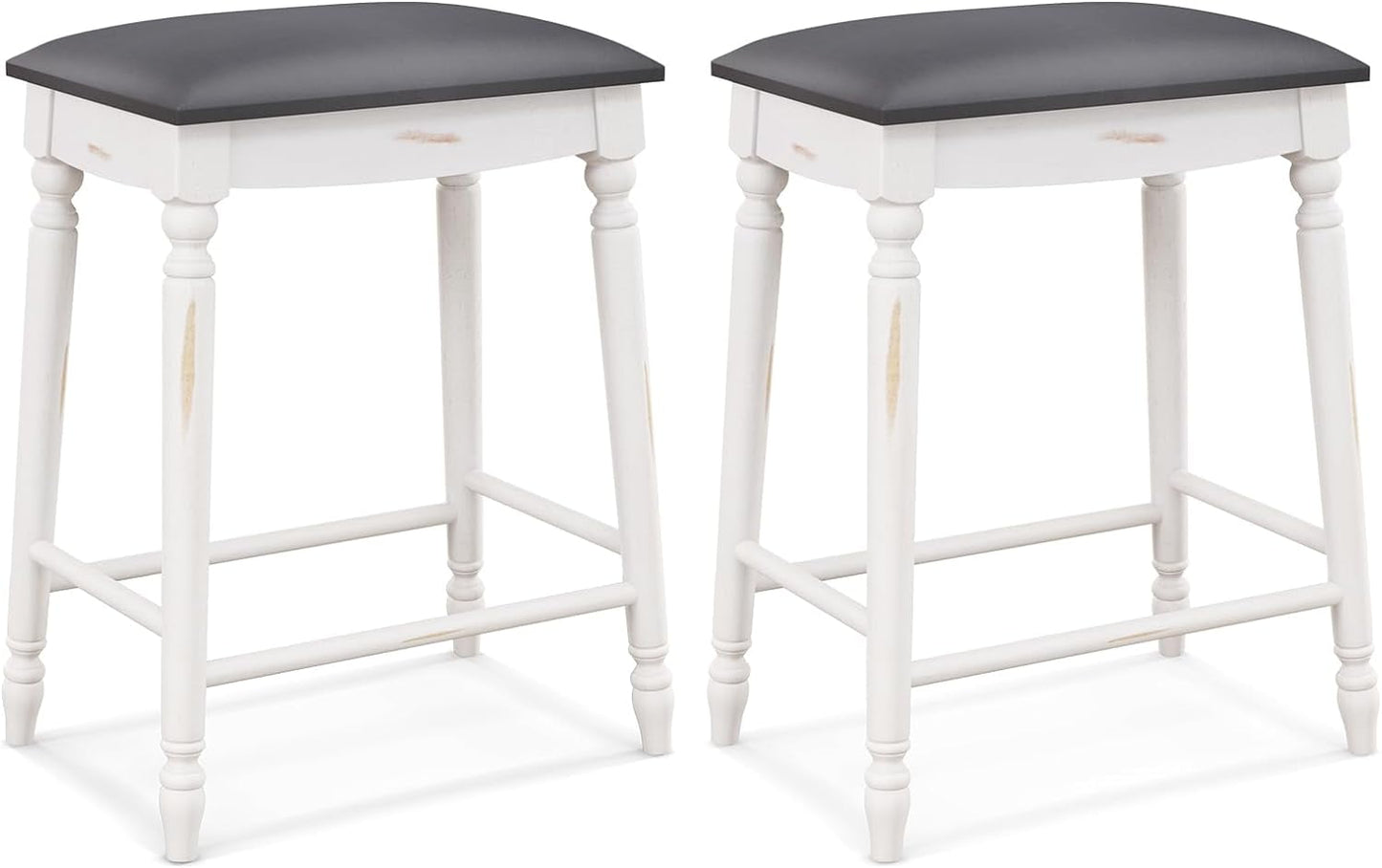 2 Pcs 24'' Counter Height Bar Stool, Rubber Wood Legs, Padded Seat Upholstered Cushions
