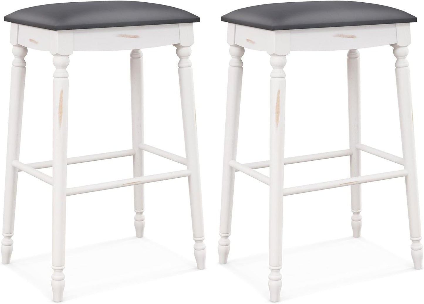 2 Pcs 29'' Counter Height Bar Stool, Rubber Wood Legs, Padded Seat Upholstered Cushions