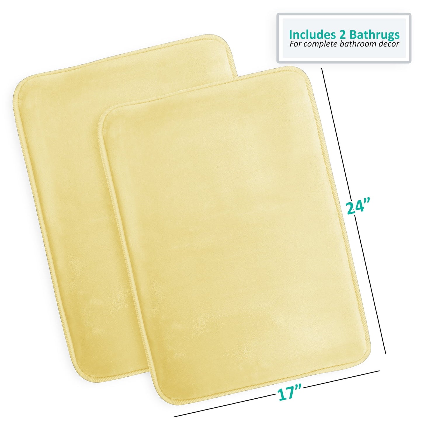 2 Piece Premium Memory Foam Bathroom Mat Set - 17 x 24 inch Bath Rugs, Mellow Yellow
