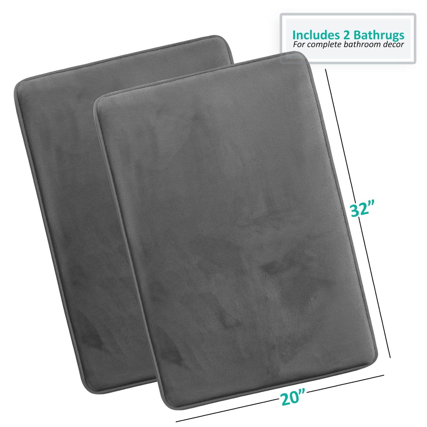 2 Piece Premium Memory Foam Bathroom Mat Set 20 x 32 inch Bath Rugs, Gray
