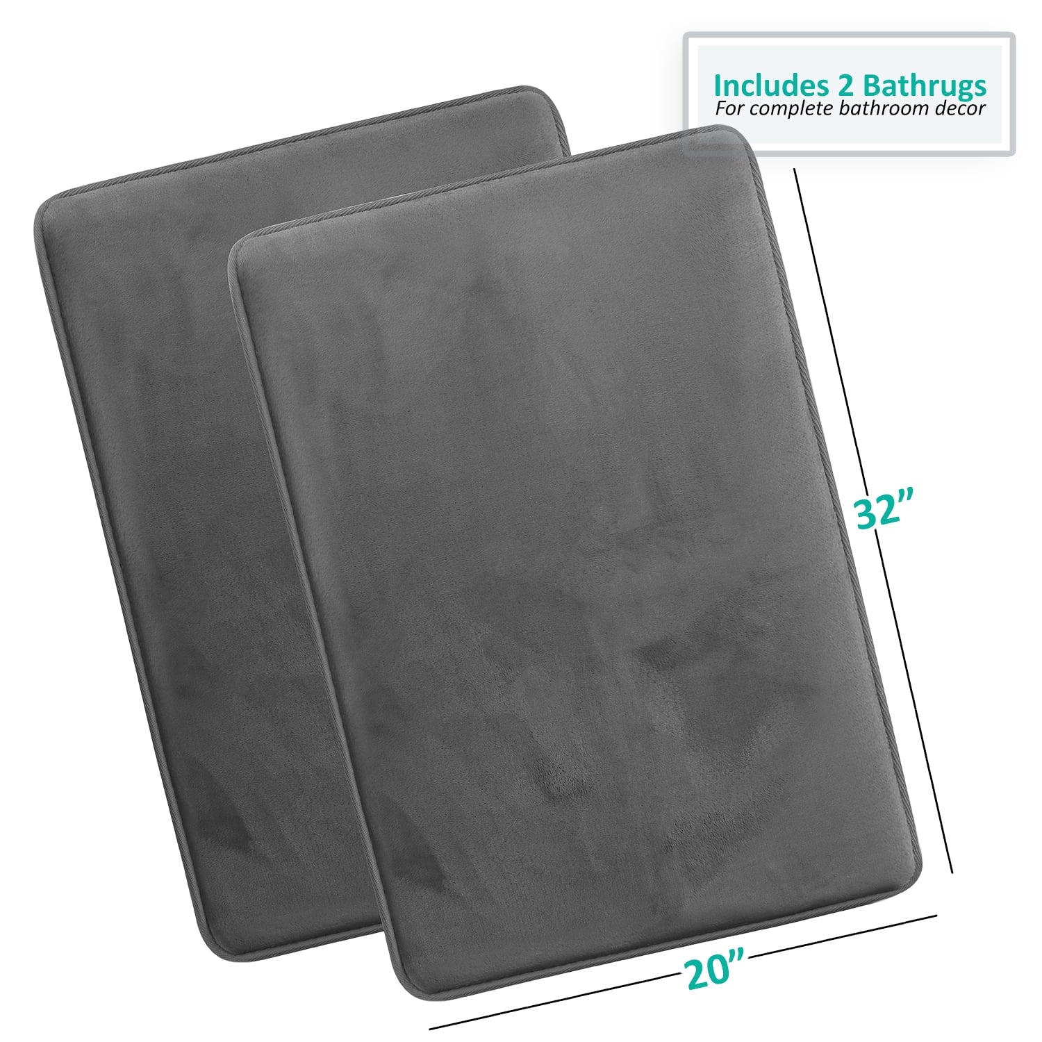 2 Piece Premium Memory Foam Bathroom Mat Set 20 x 32 inch Bath Rugs, Gray
