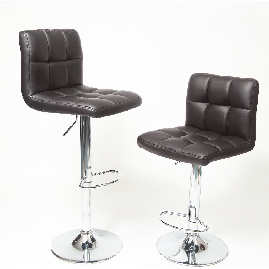2 Swivel Elegant PU Leather Modern Adjustable Hydraulic Barstools in Brown