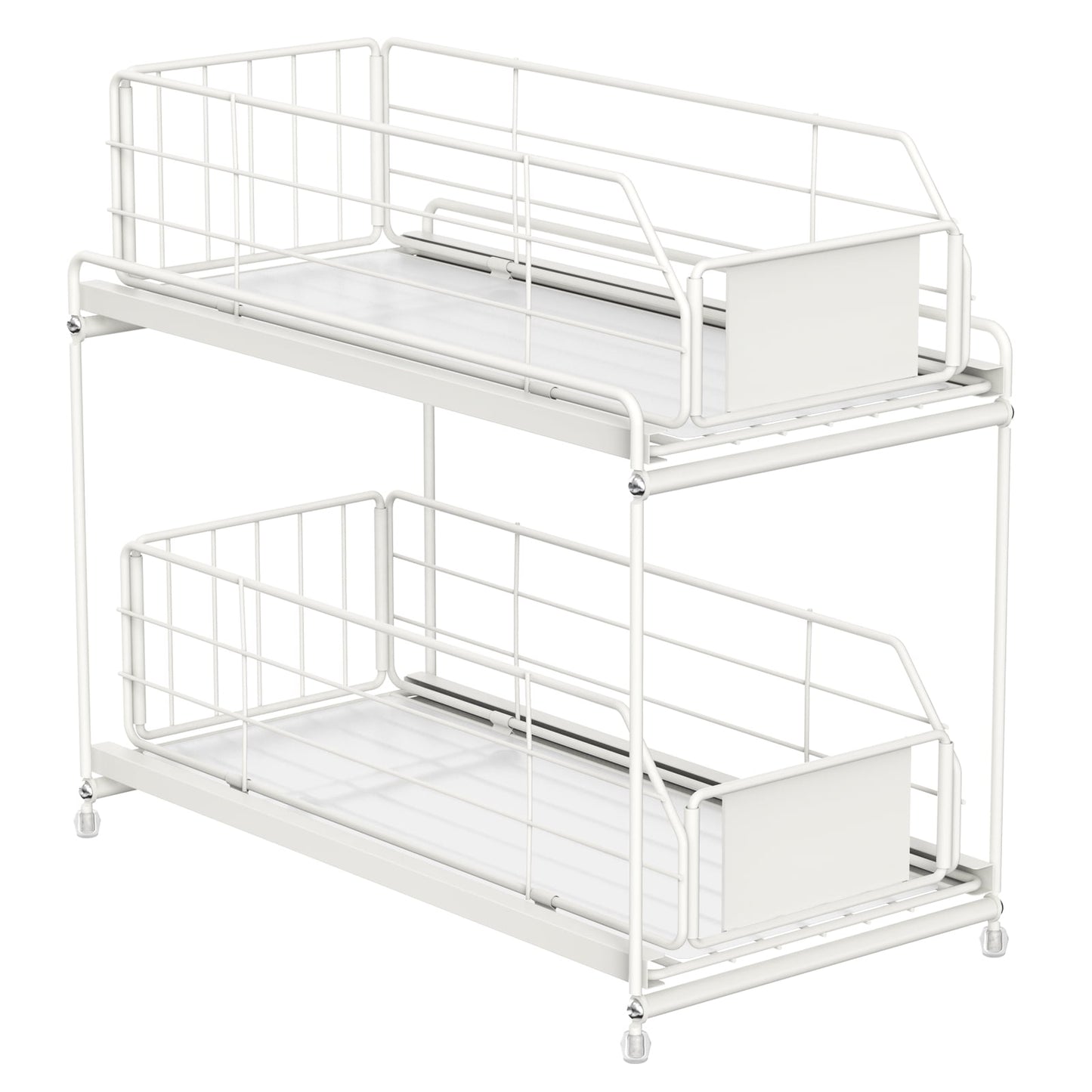 2-Tier Cabinet Storage Organizer Baskets with Sliding Drawer Set of 2, White