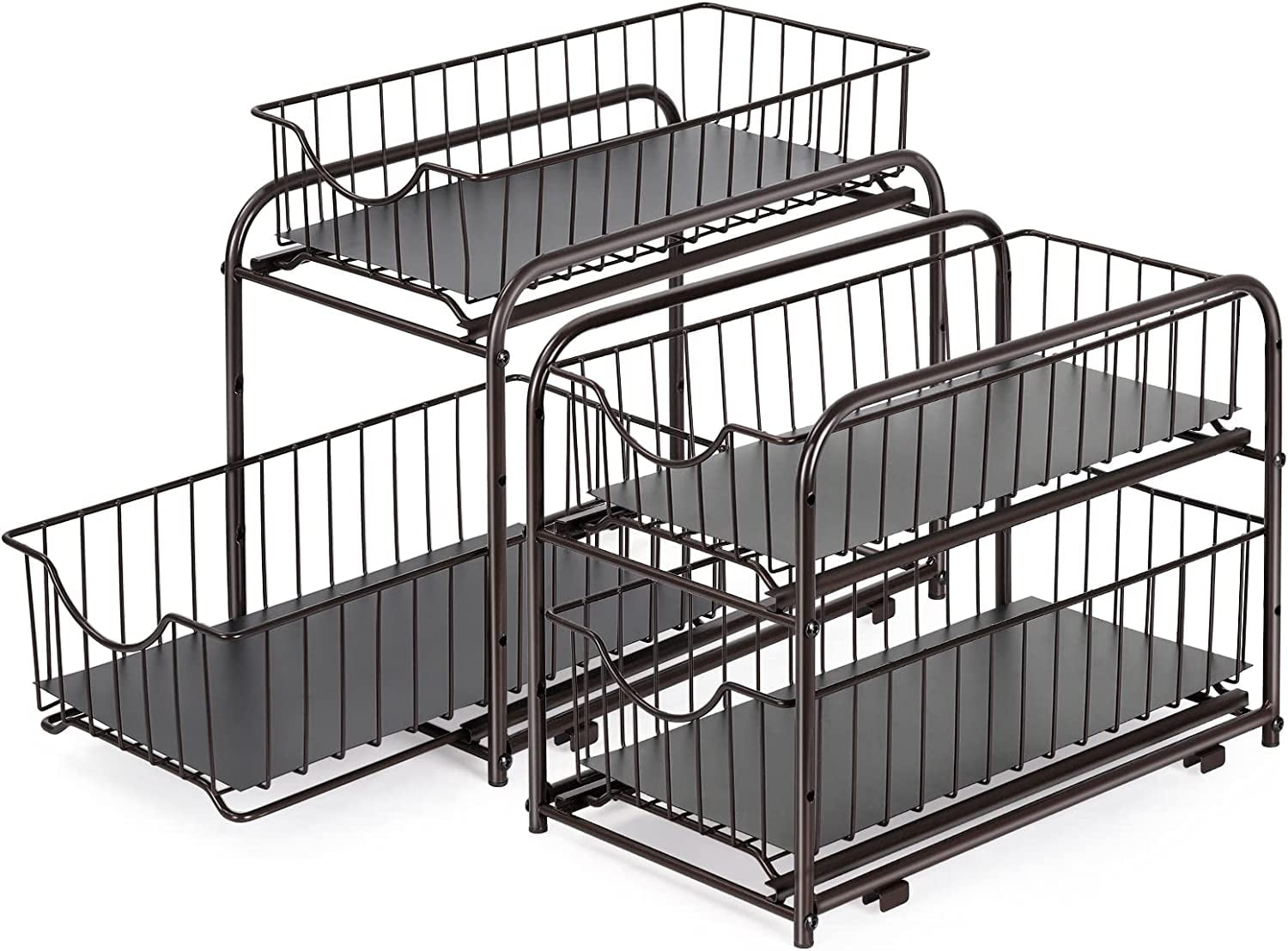 2-Tier Under Sink Storage Sliding Basket Organizer Drawer 2 Pack, Brown