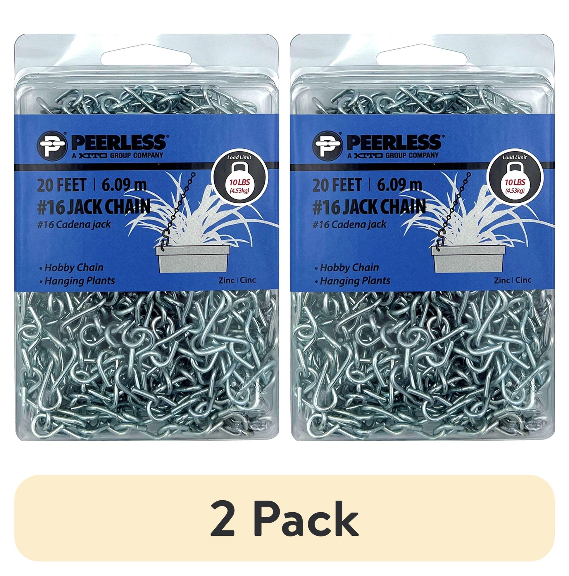 #16 Jack Chain, 20 feet, Zinc-Plated, Peerless Chain Company, #4840120,