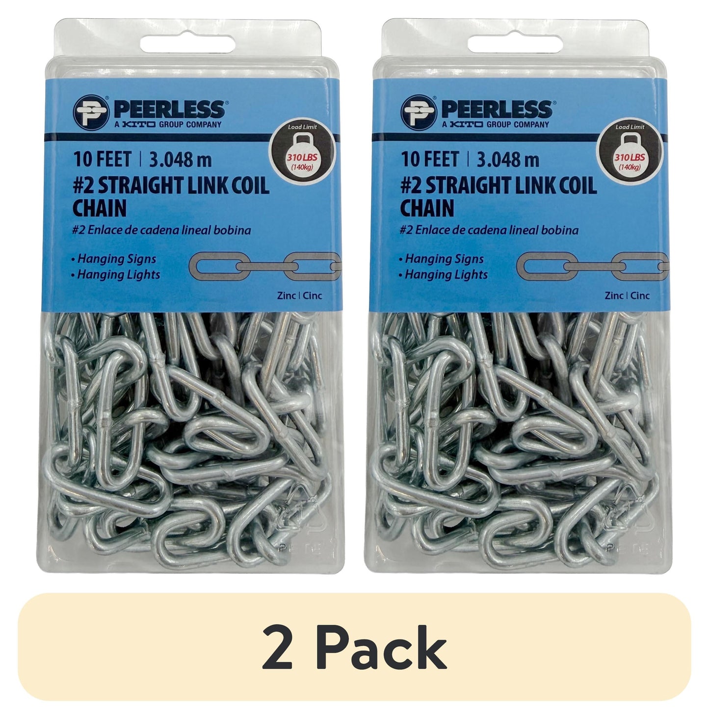 (2 pack) #2 Straight Coil Chain, 10', Peerless Chain Company, #4740435