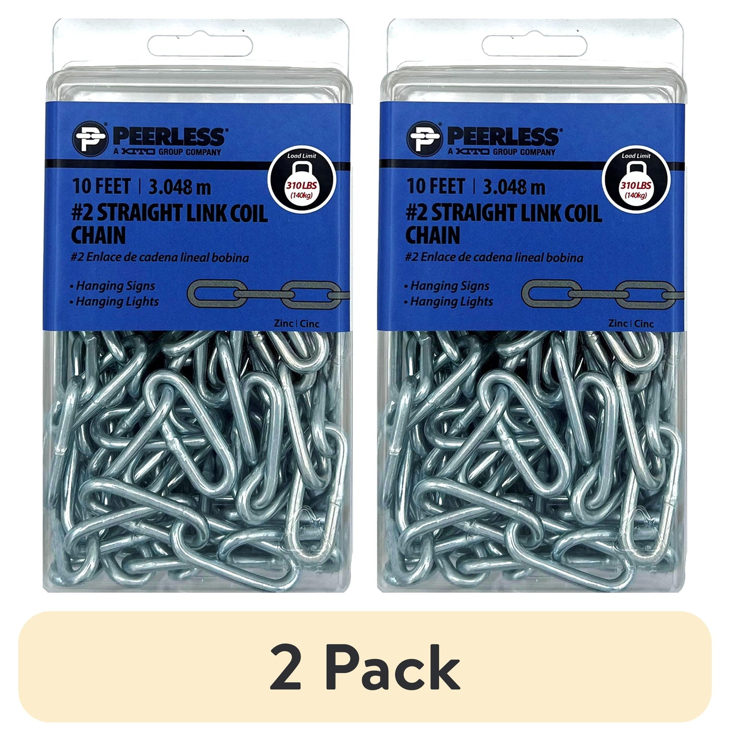 (2 pack) #2 Cadena de Espiral Recta, 10', Peerless Chain Company, #4740435