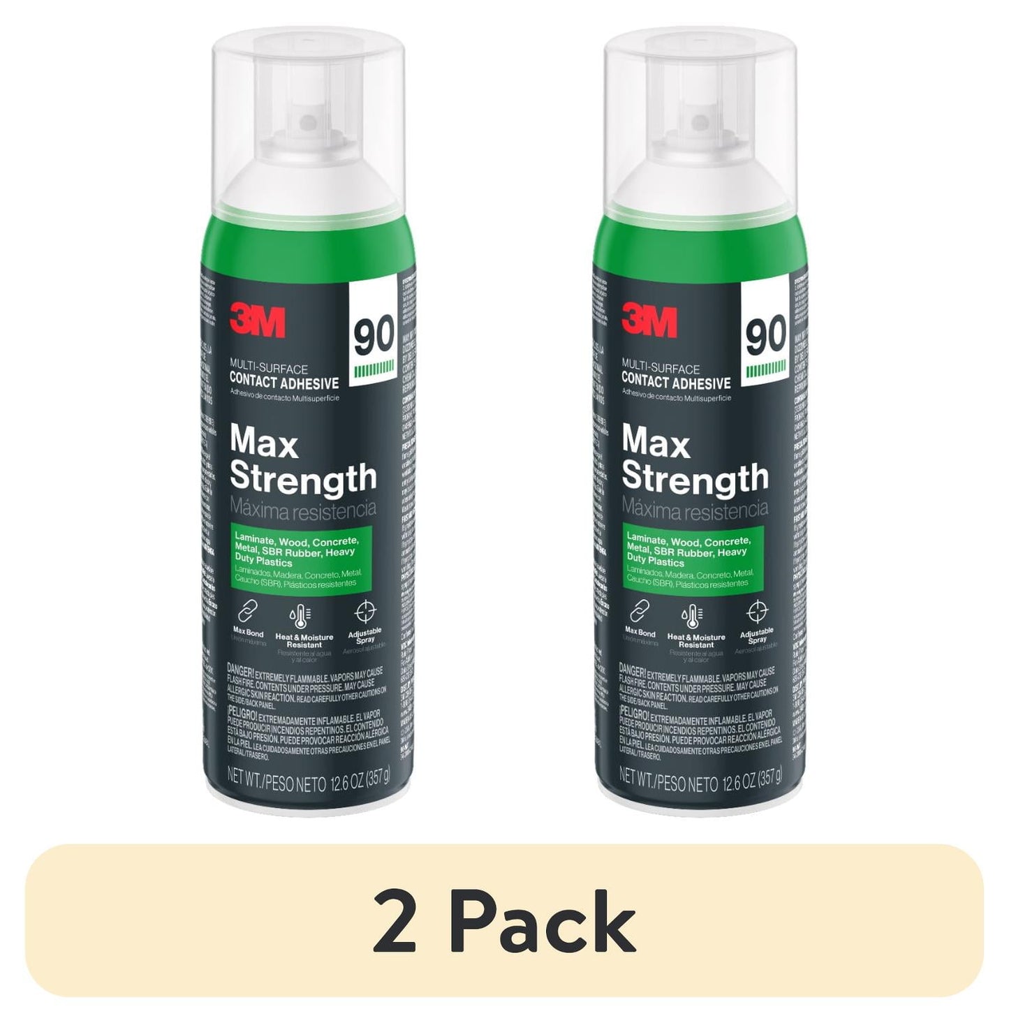 (2 pack) 3M Max Strength 90 Contact Adhesive, Heavy Duty Spray Glue, Contact Cement, Wall Repair, 12.6 oz