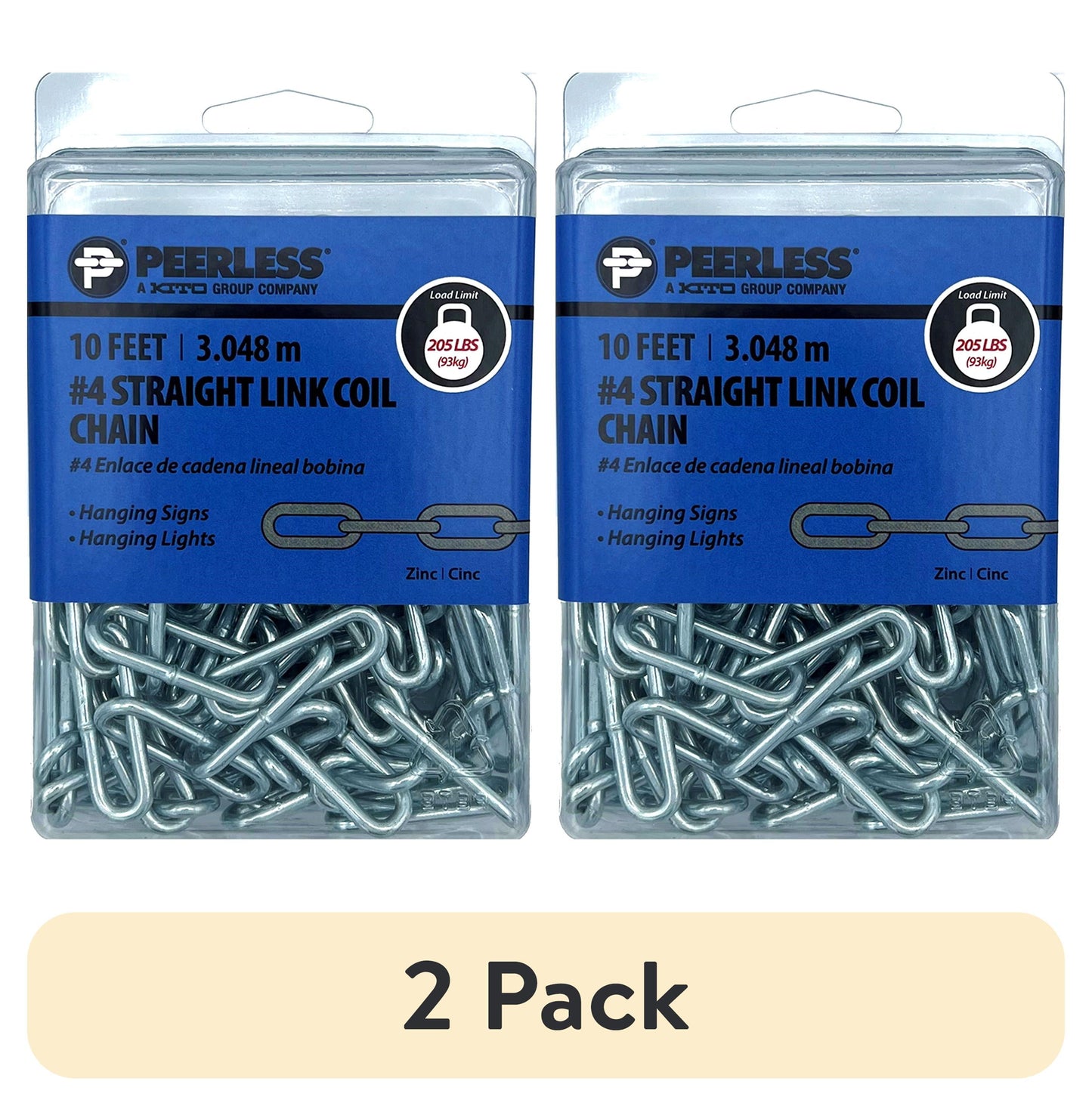 #4 Straight Link Coil Chain, 10', Zinc, Peerless Chain Company, #4820535