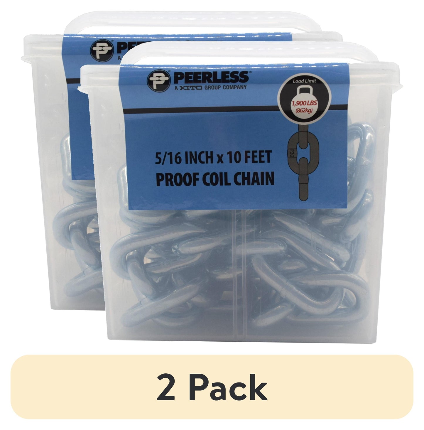 (2 pack) 5/16" Proof Coil Chain, 10', Grade 30, Peerless Chain Company, #4851210