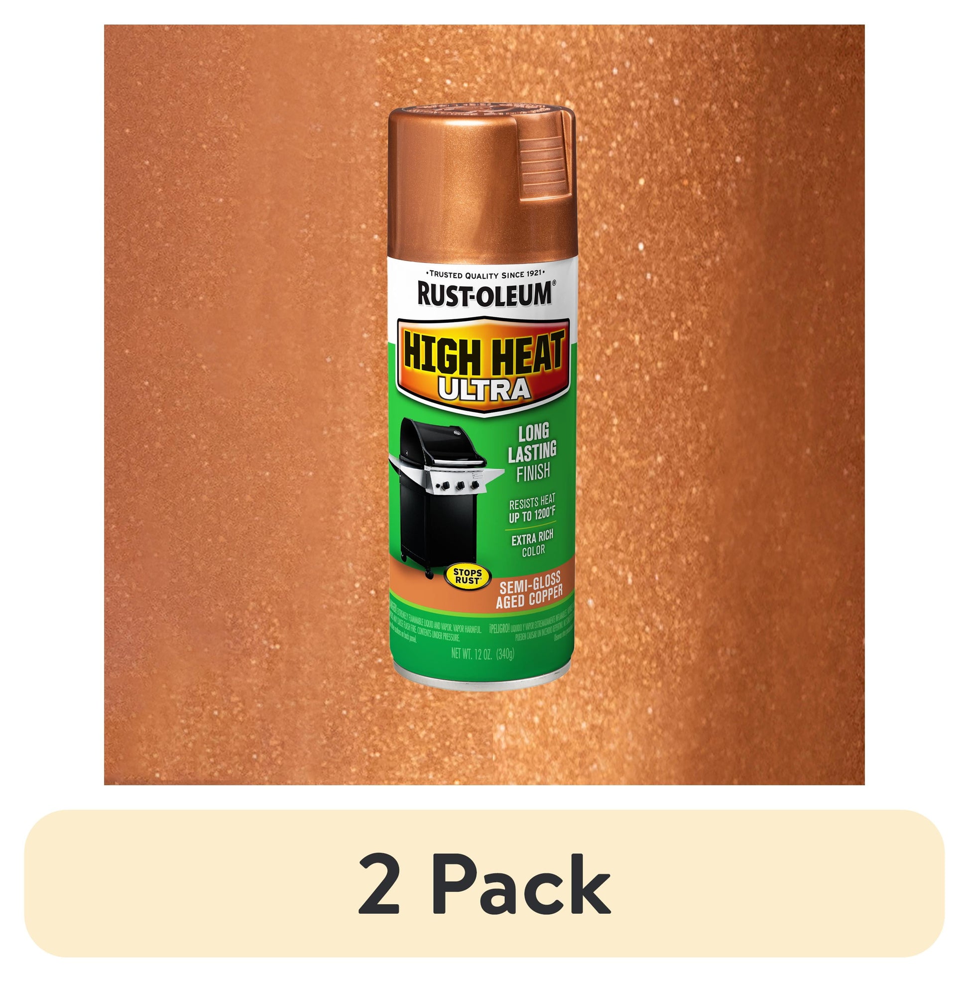 (2 pack) Aged Copper, Rust-Oleum Ultra High Heat Semi-Gloss Spray Paint-241232, 12 oz