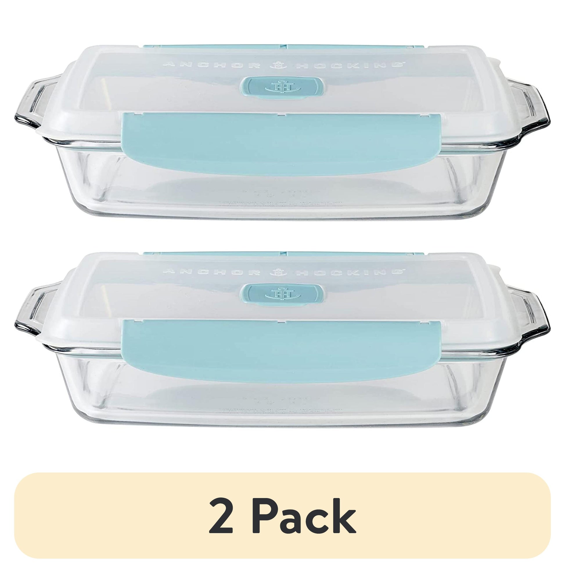 (2 pack) Anchor Hocking TrueLock Locking Lid 9" by 13" Glass Baking Dish, 3 Quart Dish