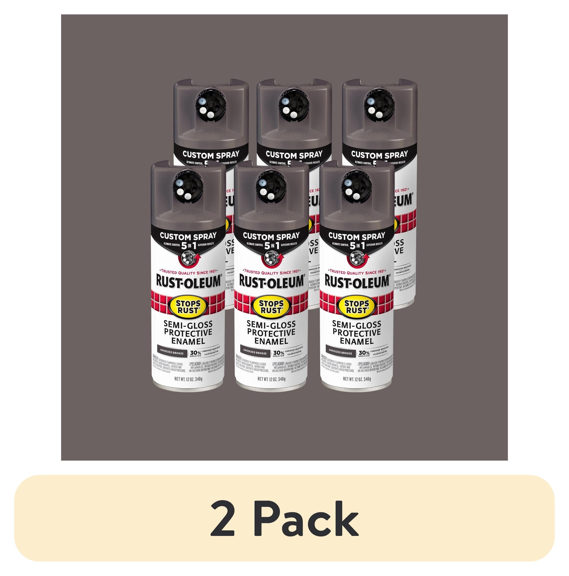 (12 pack) 6 Pack, Anodized Bronze, Rust-Oleum Stops Rust Custom Spray 5 in 1 Semi-Gloss Spray Paint-376911, 12 oz