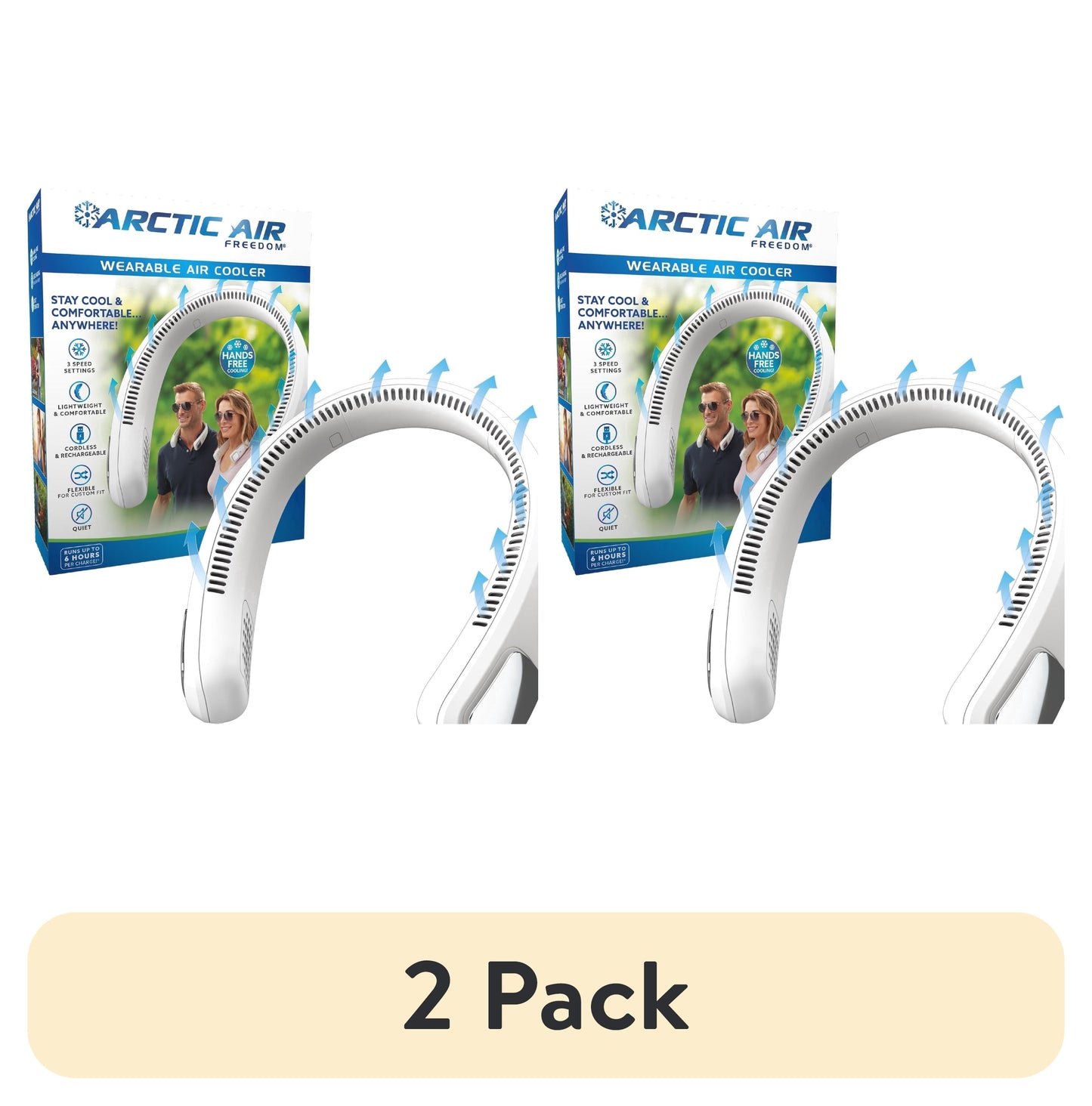 (2 pack) Arctic Air Freedom Cool Touch - Ventilador PortÃ¡til de Mano, Mini USB Recargable, Ligero, 4 Velocidades Ajustables, Funciona con BaterÃ­a, Silencioso y Perfecto para Viajes y Actividades Al Aire Libre, Color Blanco, AACTFW-MC12/4