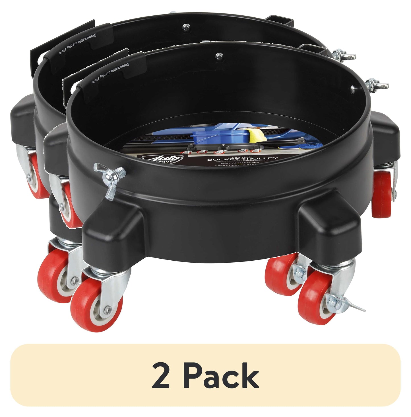 (2 pack) Auto Drive 12-inch Heavy Duty Plastic Garage Bucket Dolly, 5 Wheel with Lockable Casters