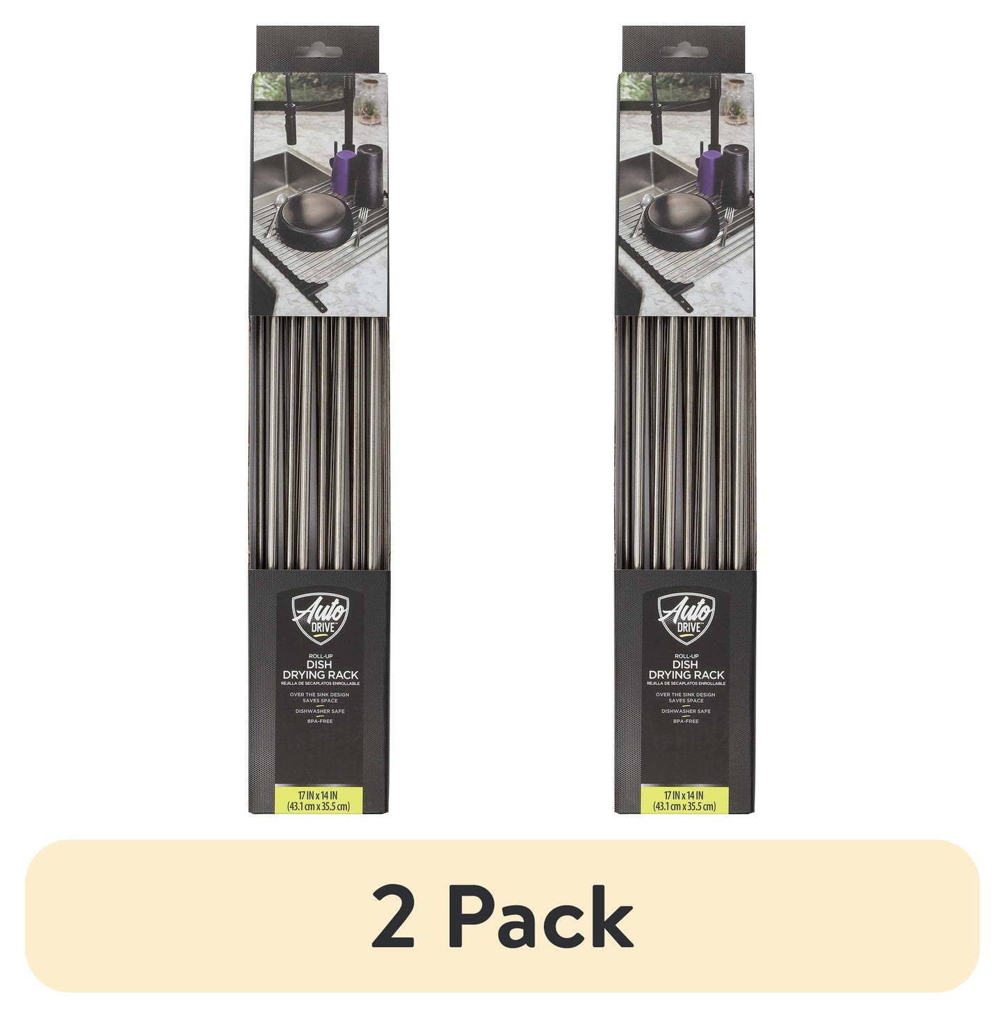 (2 pack) Auto Drive, RV Travel Roll-up Drying Rack, Black, 17.2-inch