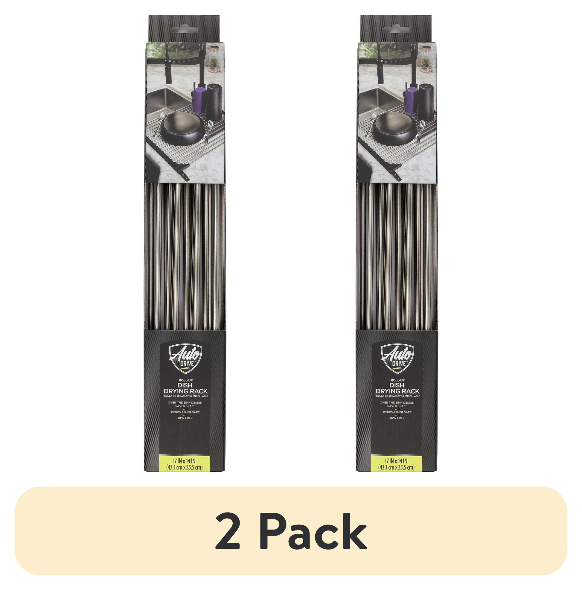 (2 pack) Auto Drive, RV Travel Roll-up Drying Rack, Black, 17.2-inch