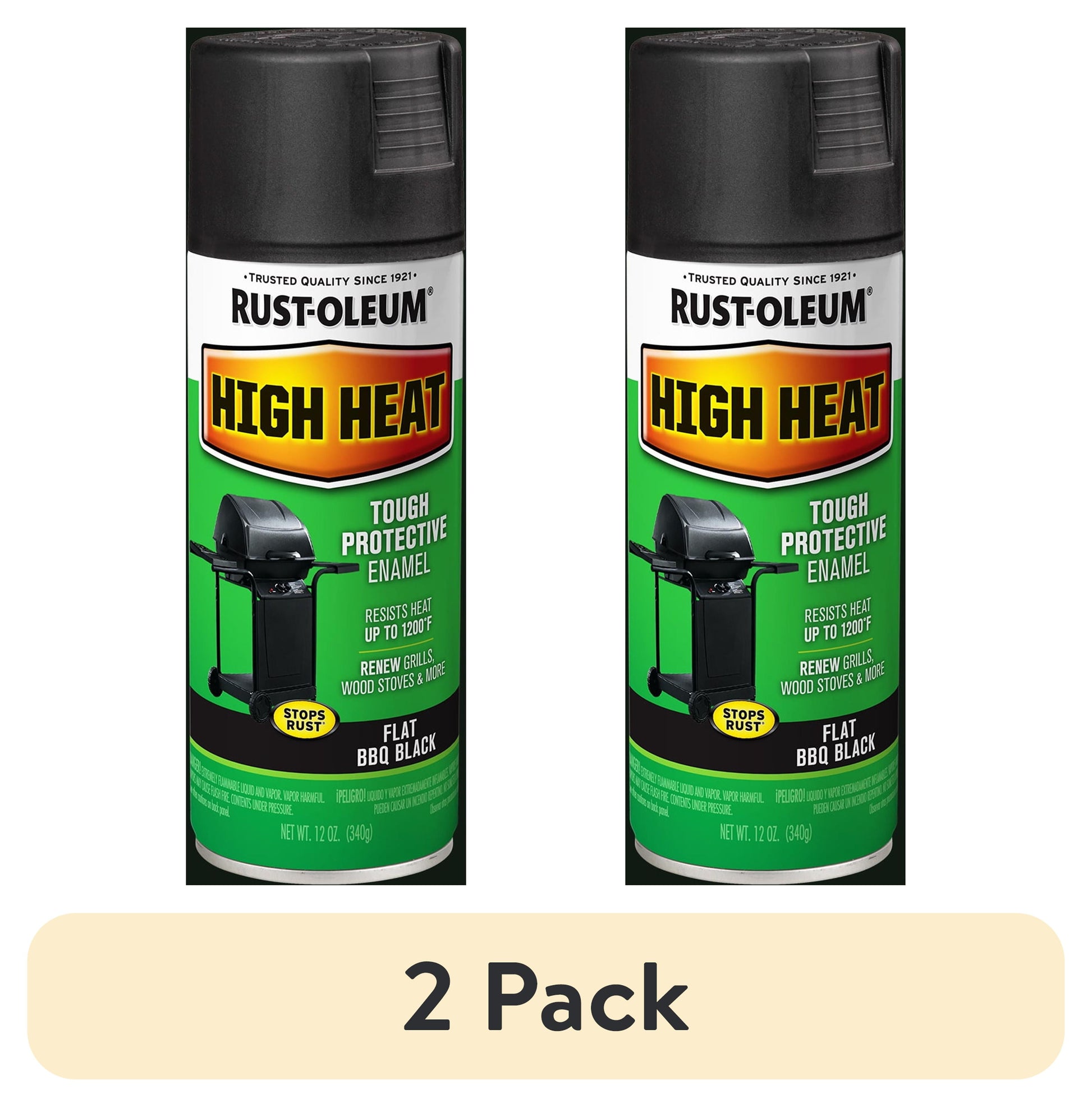 (2 pack) 6 Pack, Bar-B-Que Black, Rust-Oleum Specialty Satin High Heat Spray Paint- 12 oz