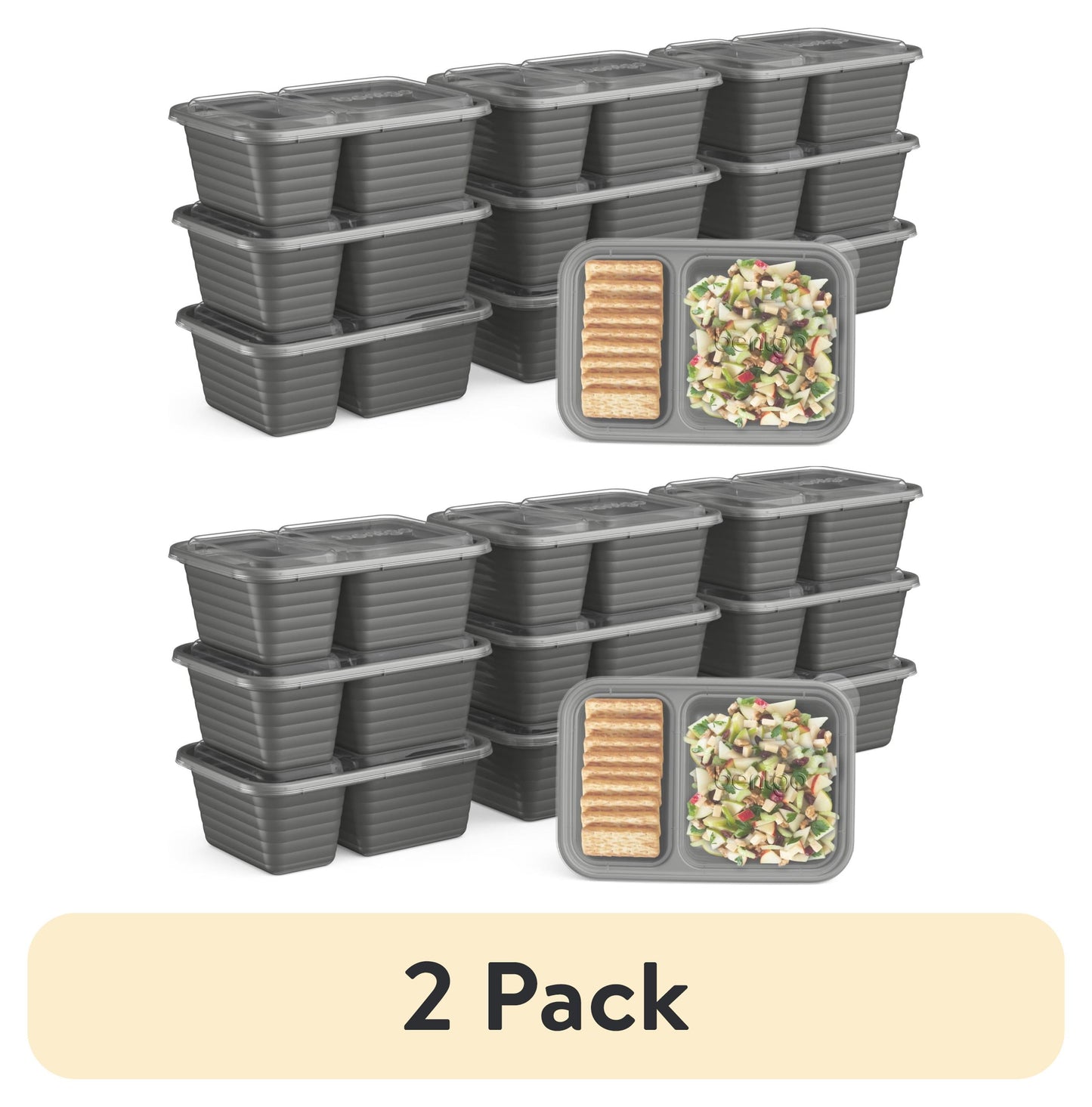 (2 pack) Bentgo Prep - 2-Compartment Snack Containers with Lids - Reusable, Microwaveable, Durable, & BPA-Free, Freezer and Dishwasher-Safe Meal Prep Food Storage - 10 Trays & 10 Lids (Pewter)