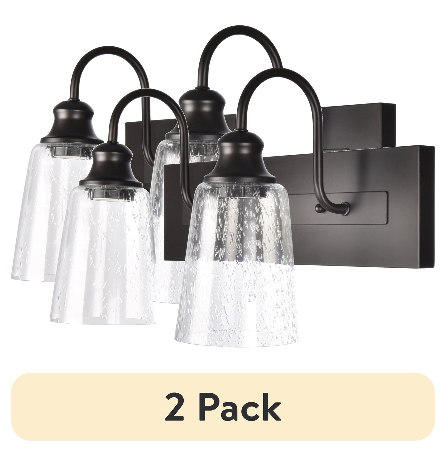 (2 pack) Better Homes & Gardens 16" Farmhouse 2-Light Bronze Vanity Light, Metal Fixture Seeded Glass Shades
