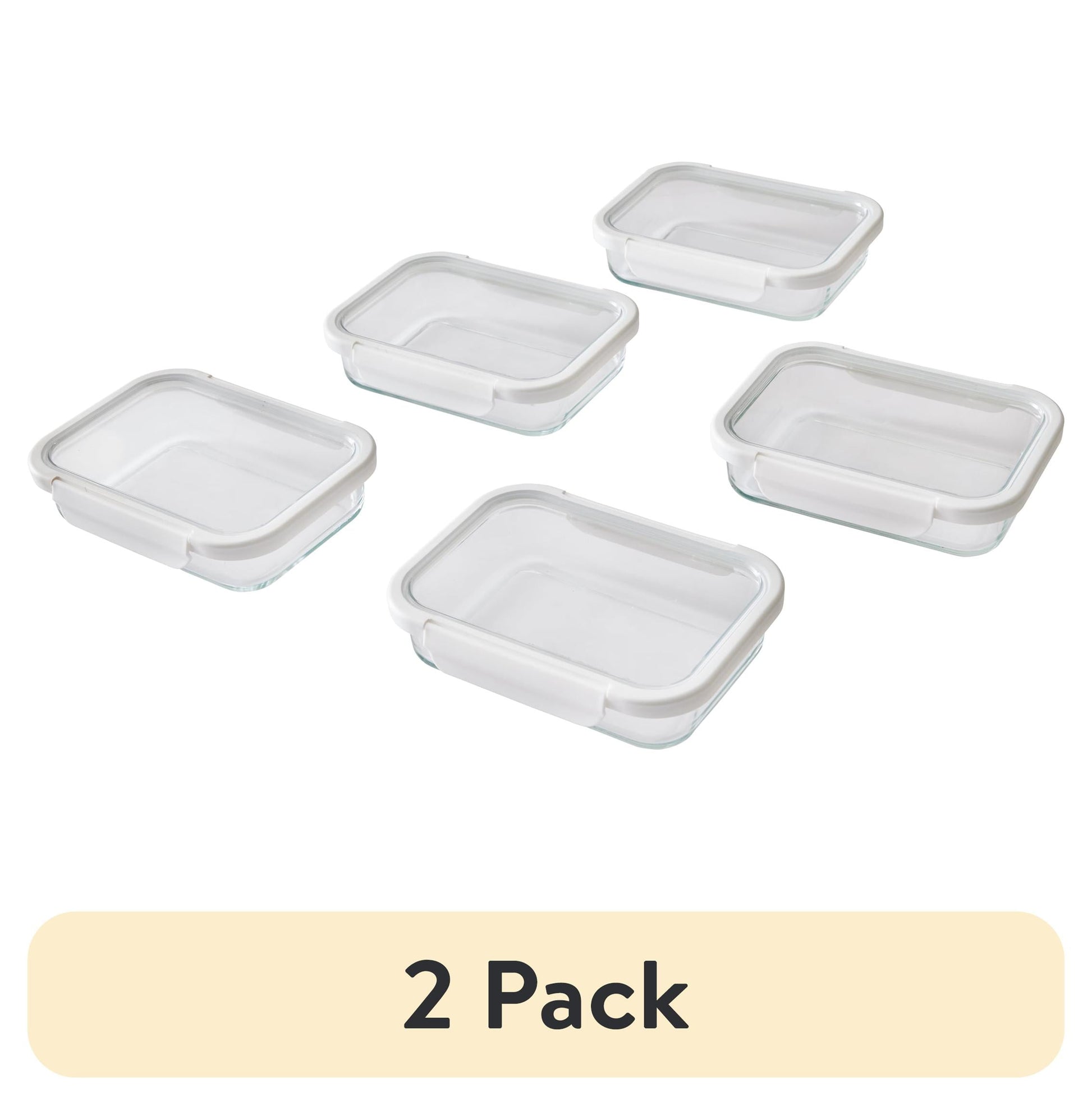 (2 pack) Better Homes & Gardens 2.3Cup Rectangle Glass Food Storage Container with Tritan Lid. Set of 5, 10 Pieces, Designed to Help with Pantry Storage and Everyday Organization