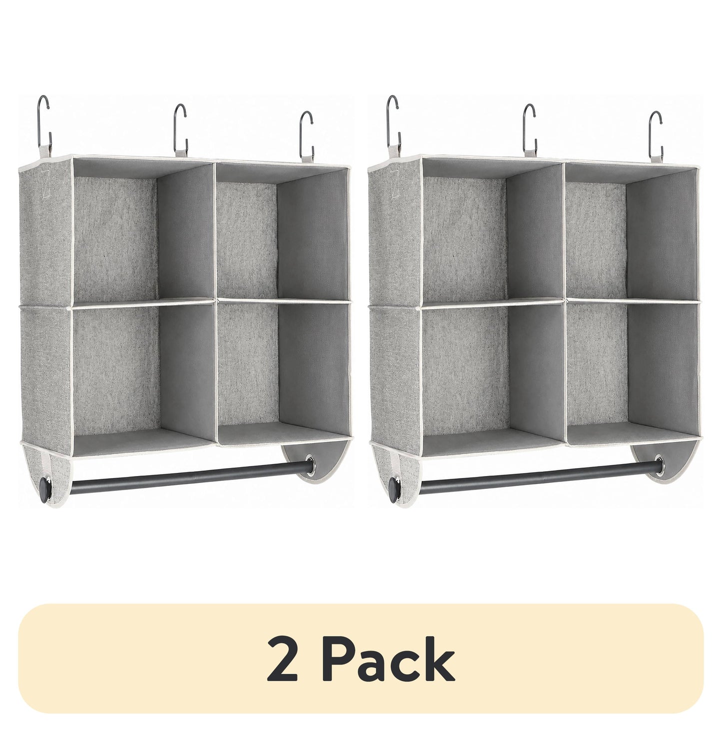 (2 pack) Better Homes & Gardens Gray Hanging Closet Organizer 4-Shelf with Rack