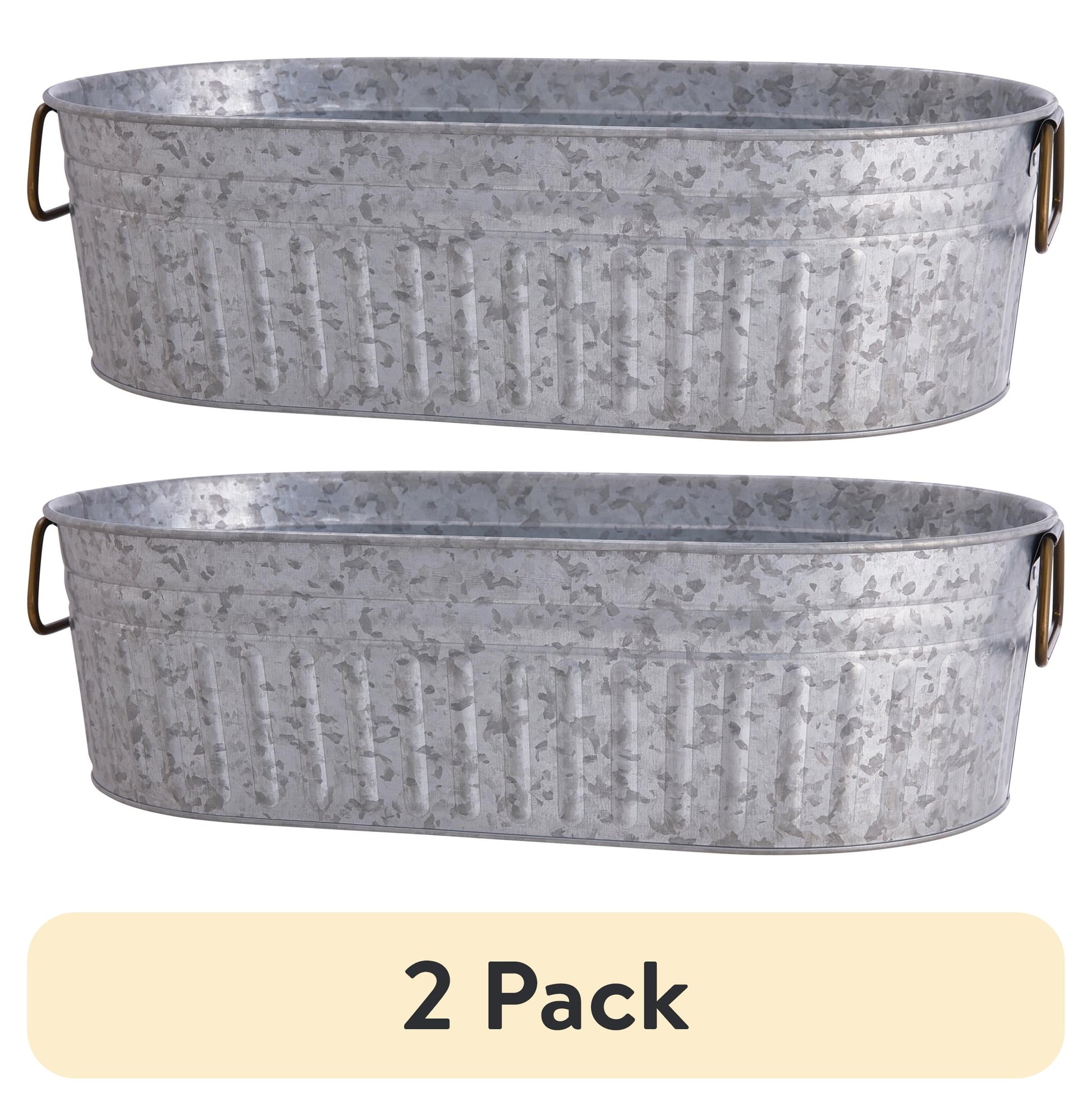 (2 pack) Better Homes & Gardens Galvanized Oval Tub, 20.27 IN W x 11.22 IN D x 5.70 IN H