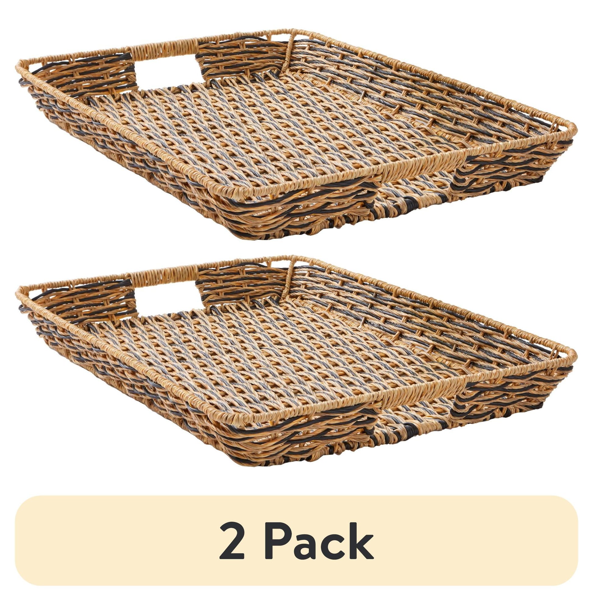 Better Homes & Gardens Beige and Black Resin Rattan Rectangular Serving Tray