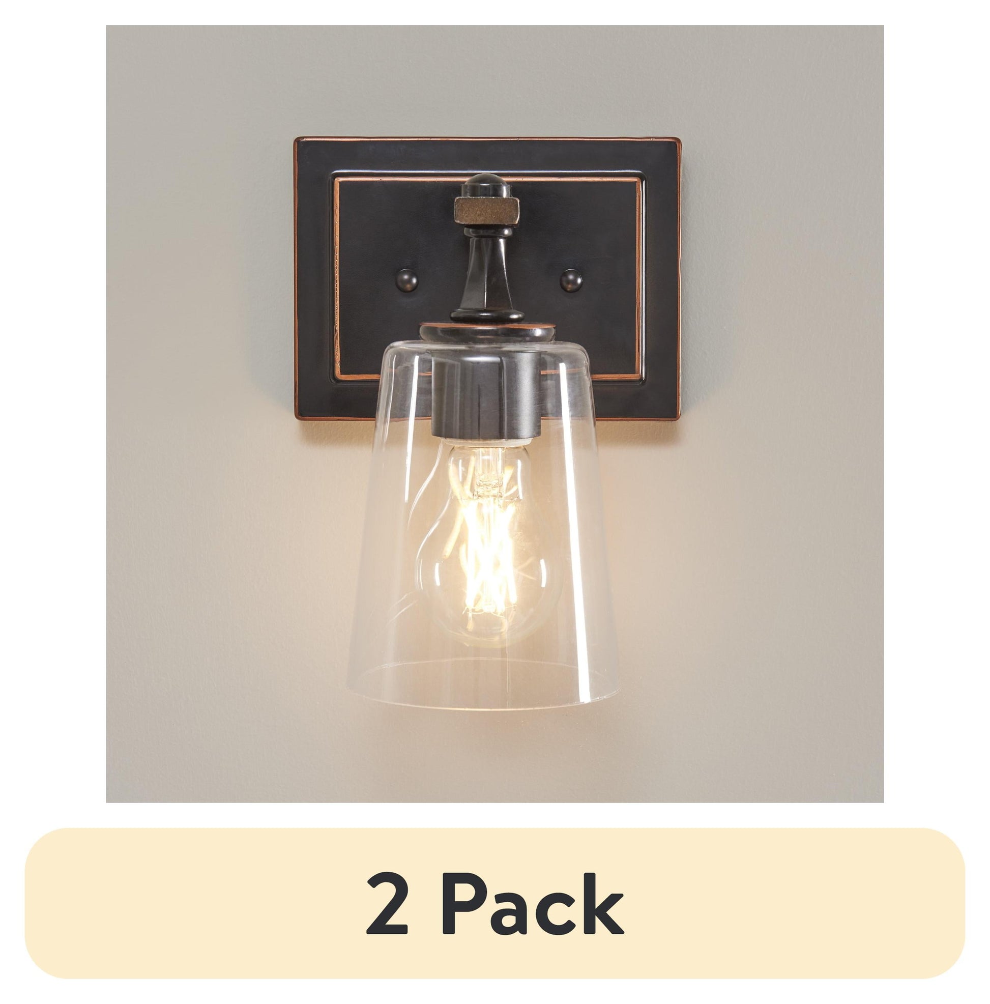 (2 pack) Better Homes & Gardens Modern Wall Scone Vanity Light, Bronze Metal Glass Shades, Bulb Not Included