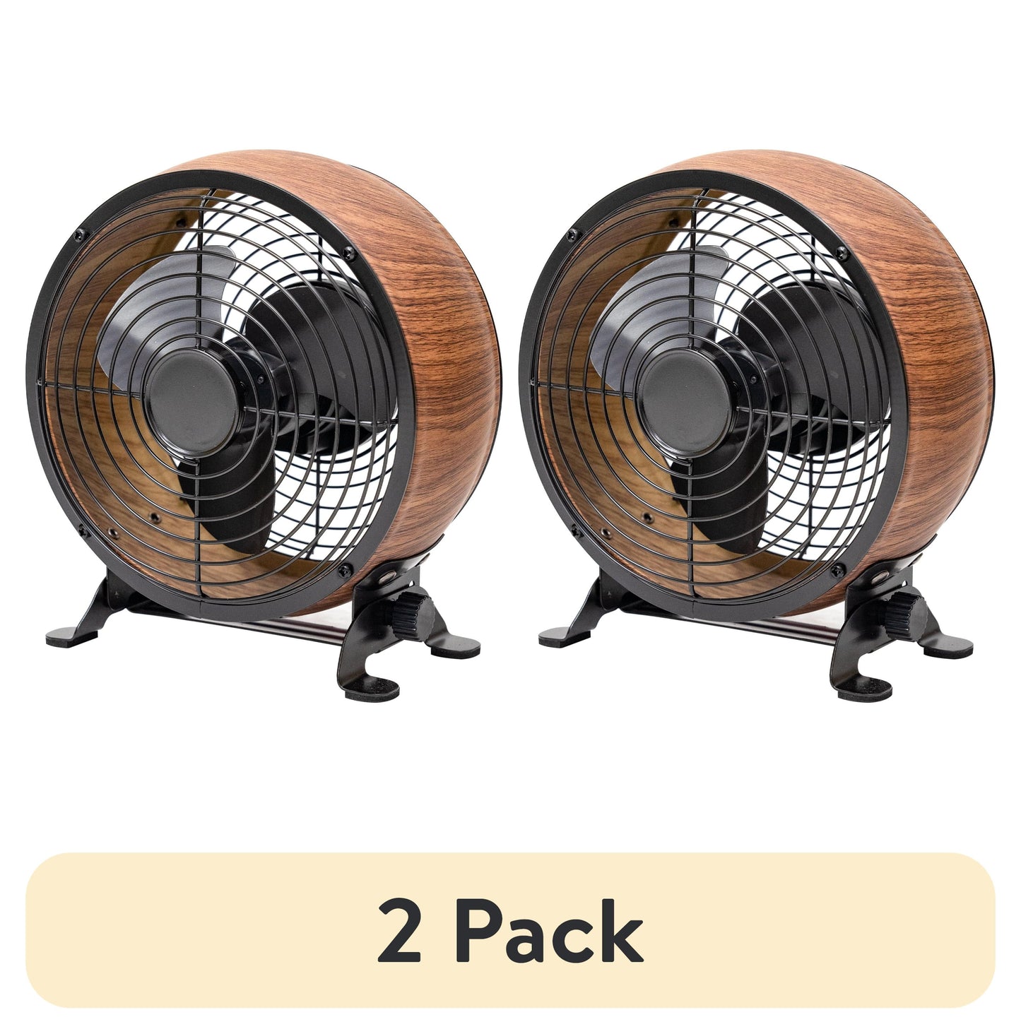 (2 pack) Better Homes & Gardens 5â€ Retro Small Fan with 3 Speed Settings, USB-C Plug, Adjustable Tilt, Vintage Fan for Home and Bedroom, Wood Grain