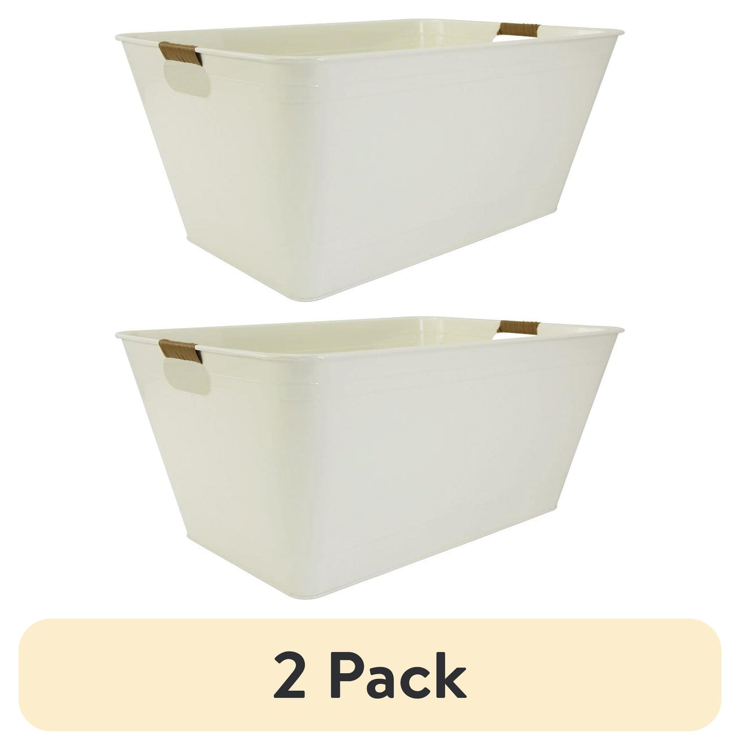 (2 pack) Better Homes & Gardens - Vanilla White Rectangle Galvanized Beverage Tub BH24100108690M1, 21.96" L x 14.96" W x 10" H