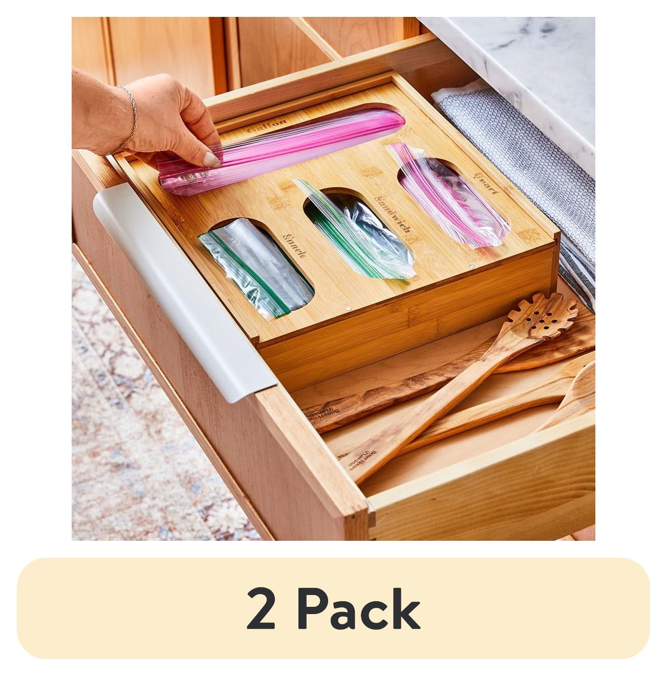 (2 pack) Better Homes and Gardens Plastic Bag Drawer Organizer, Bamboo, Natural Finish, Well Suited to Kitchen Organization and Accessibility