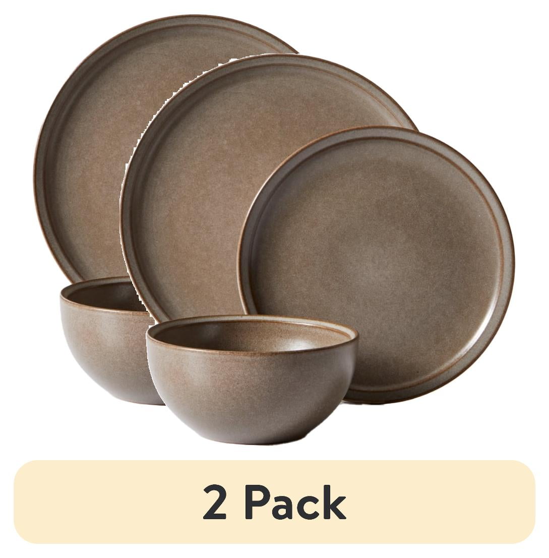 (2 pack) Better Homes and Gardens Banks Brown 12-Piece Stoneware Plates & Bowls Dinnerware Set