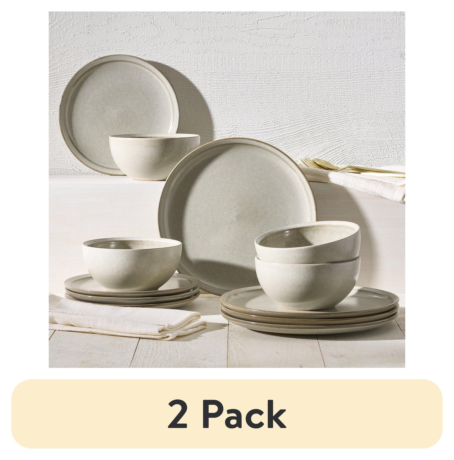 (2 pack) Better Homes and Gardens Banks Cream 12-Piece Stoneware Dinnerware Set