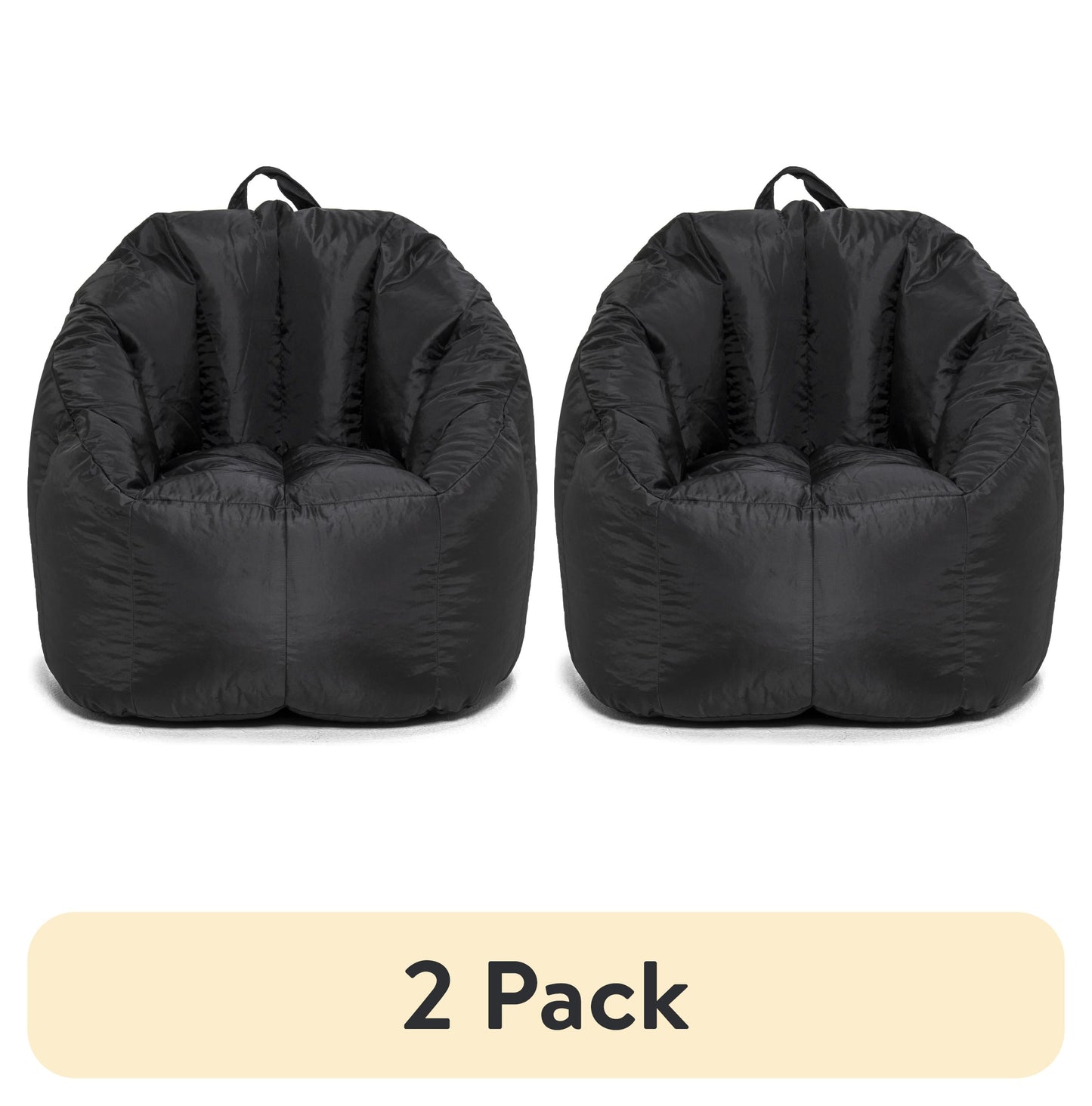 (2 pack) Big Joe Joey Bean Bag Chair for Kids/Teens, 2.5 ft Smartmax Lounge Chair, Easy-Clean & Lightweight, Black