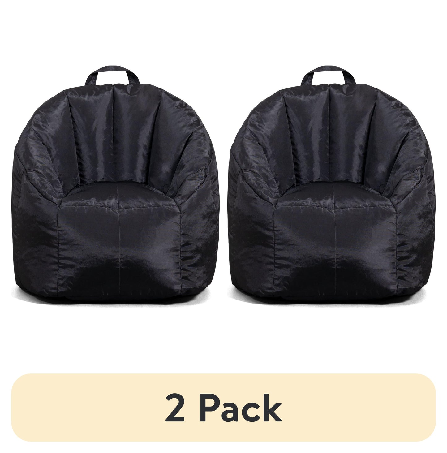 (2 pack) Big Joe Joey Junior Bean Bag Chair for Kids, 1.5 ft Nylon Blend Lightweight Lounge Chair, Durable Polyester, Black