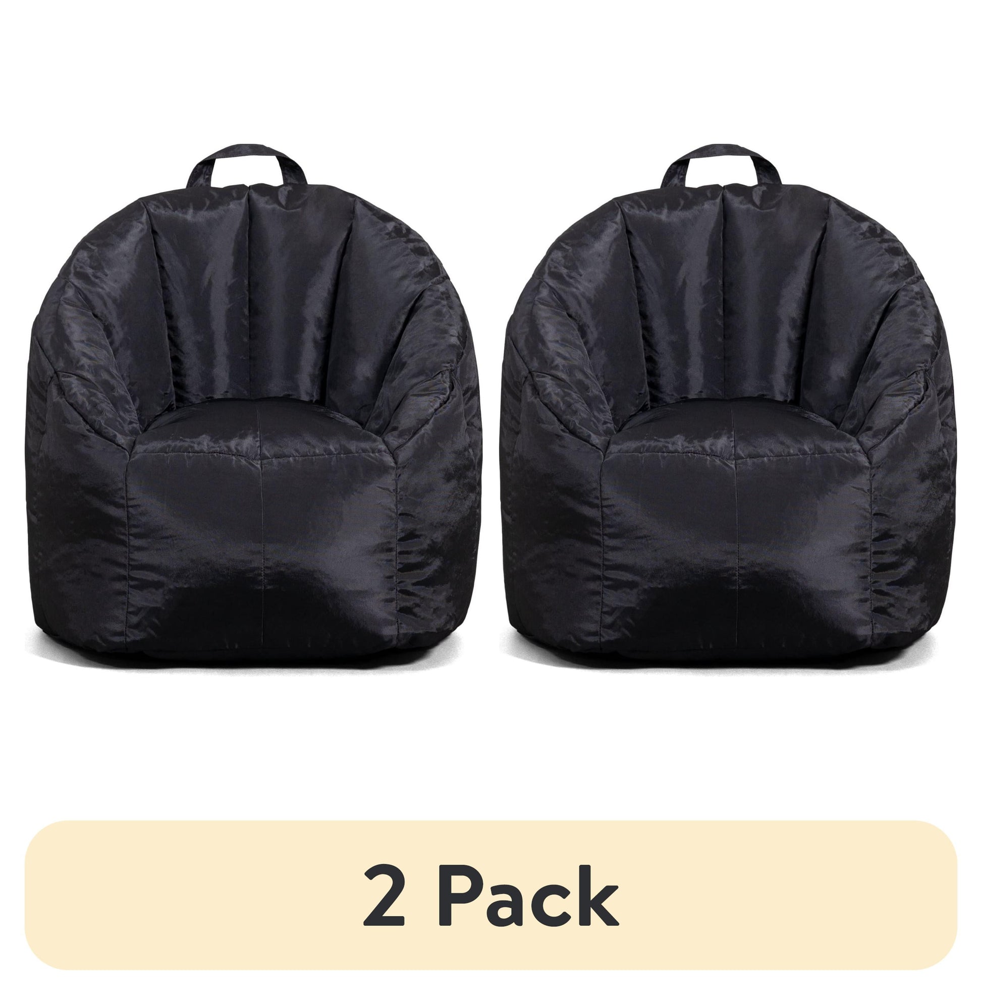 (2 pack) Big Joe Joey Junior Bean Bag Chair for Kids, 1.5 ft Nylon Blend Lightweight Lounge Chair, Durable Polyester, Black