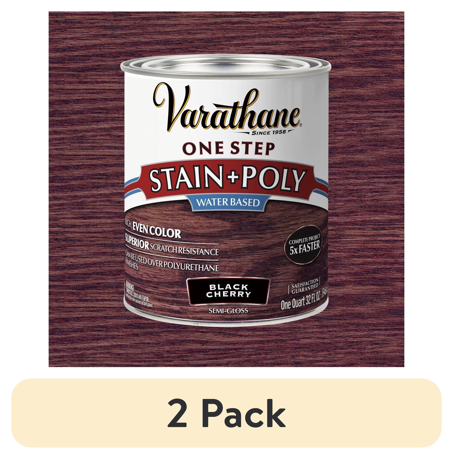 (2 pack) Black Cherry, Varathane One Step Interior Wood Stain + Polyurethane, Semi-Gloss -384367, Quart