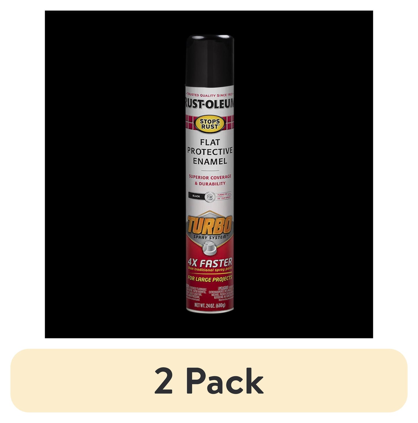 (2 pack) Black, Rust-Oleum Stops Rust Flat Turbo Protective Enamel Spray Paint-376298, 24 oz