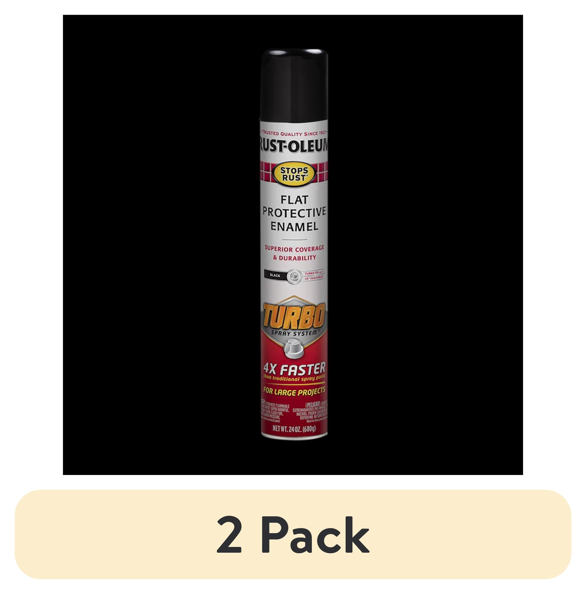(2 pack) Black, Rust-Oleum Stops Rust Flat Turbo Protective Enamel Spray Paint-376298, 24 oz