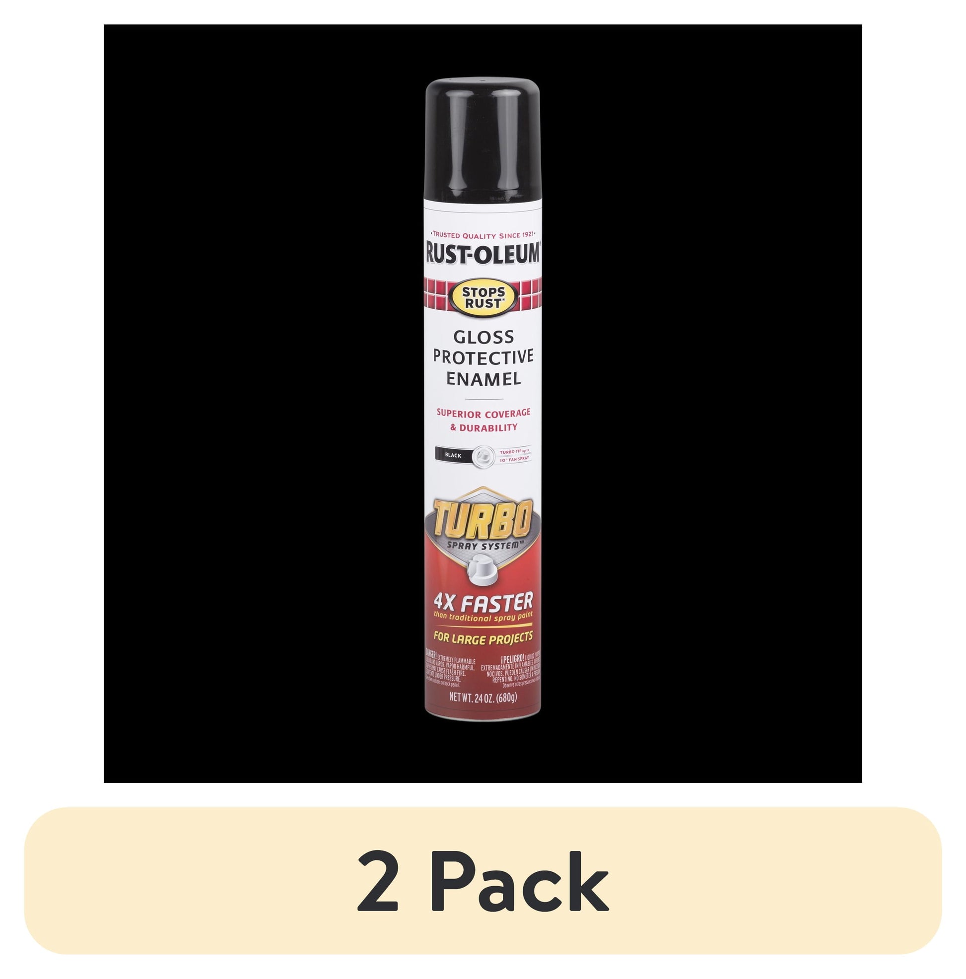 (2 pack) Black, Rust-Oleum Stops Rust Turbo Protective Enamel Gloss Spray Paint-334128, 24 oz