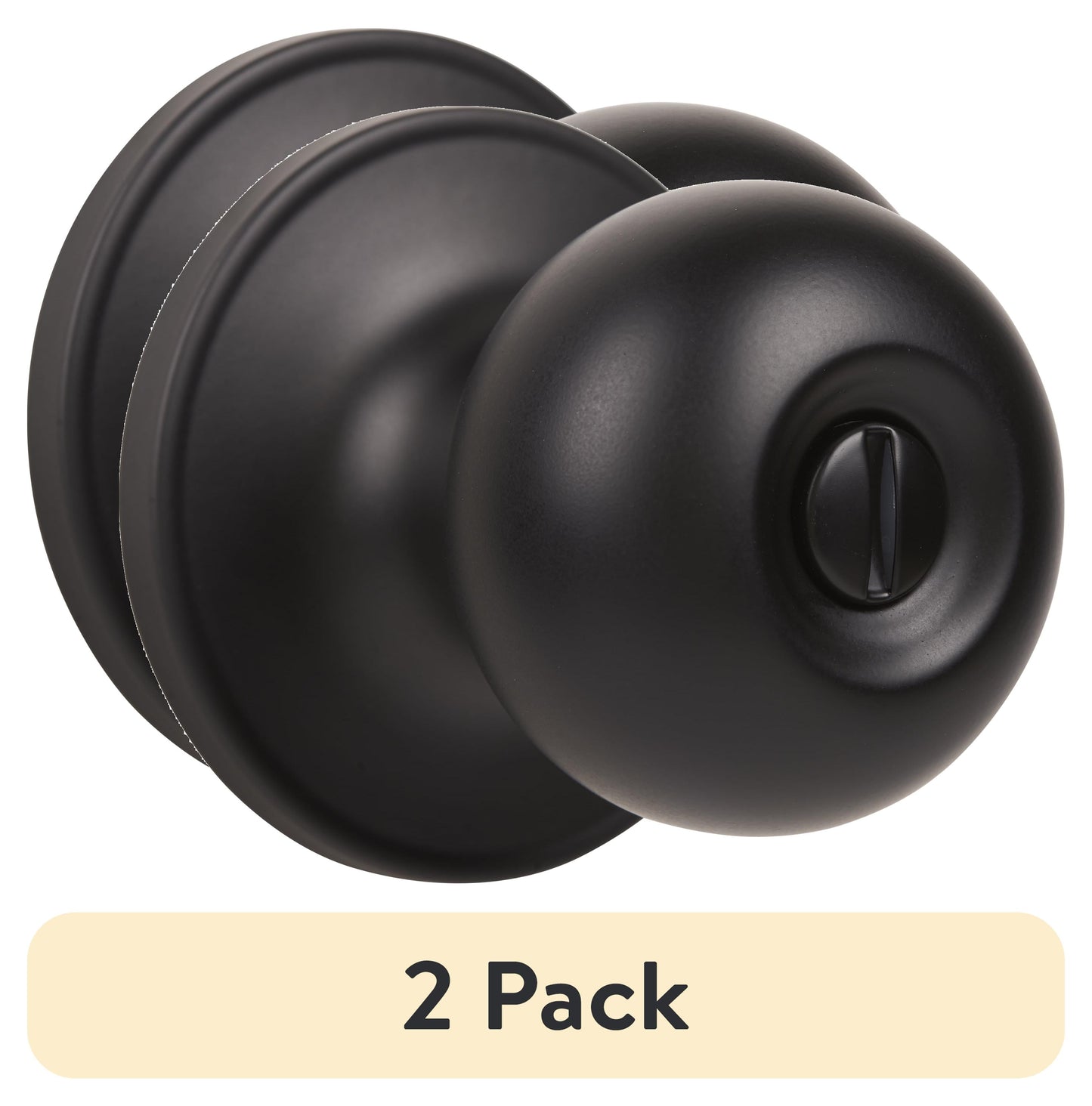 (2 pack) Brinks Interior Locking Privacy Classic Ball Style Doorknob, Matte Black Finish