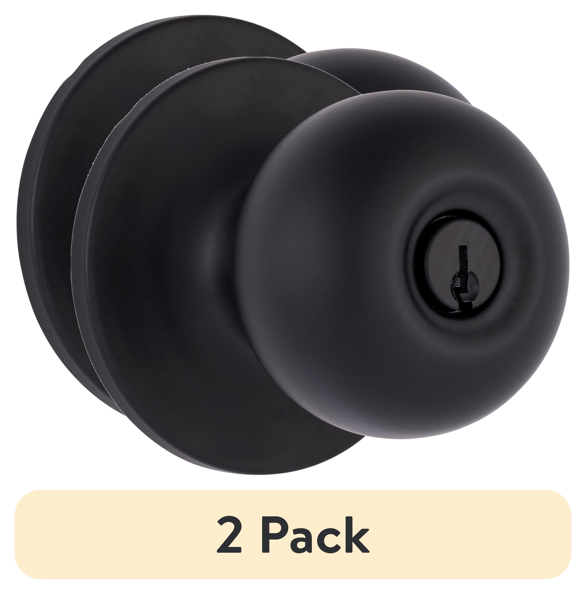 (2 pack) Brinks Keyed Entry Classic Ball Style Doorknob, Matte Black Finish