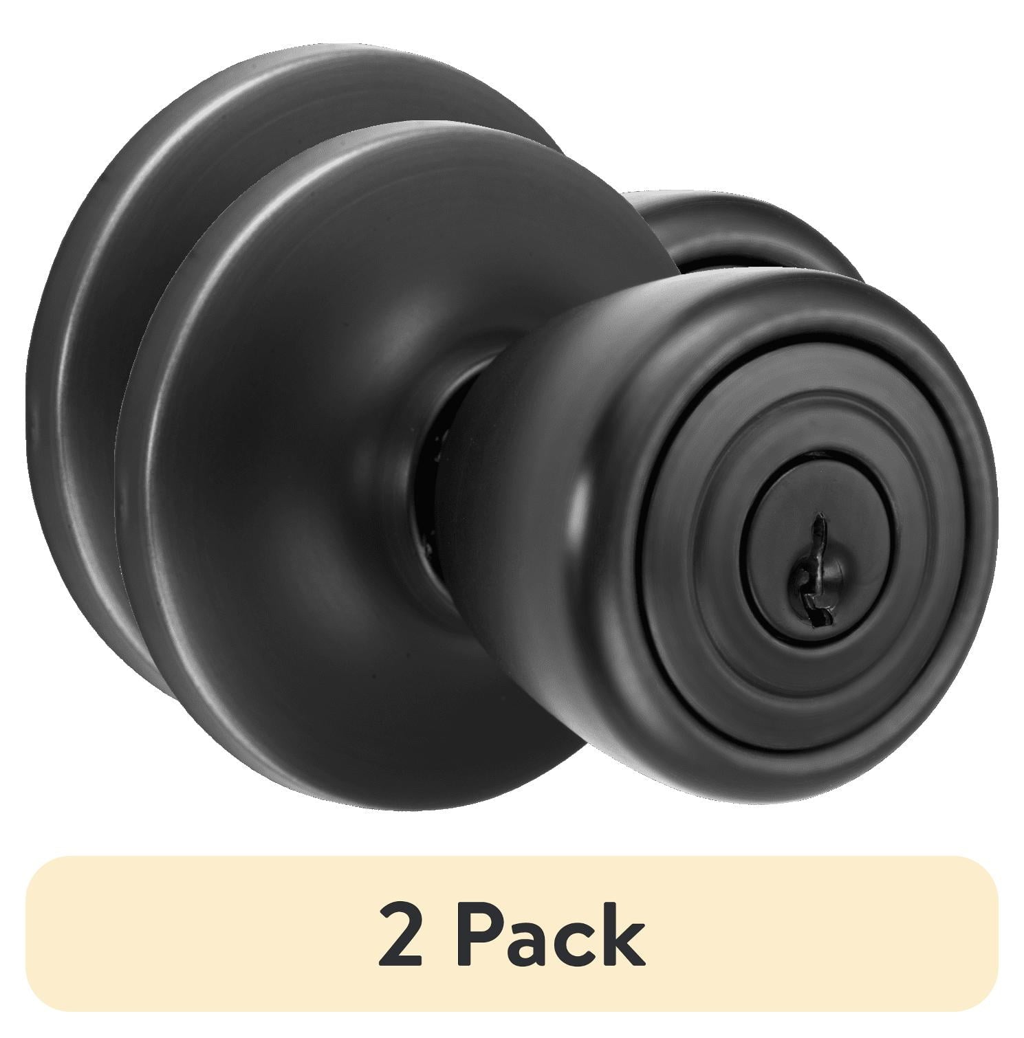 (2 pack) Brinks Keyed Entry Tulip Style Doorknob, Matte Black Finish