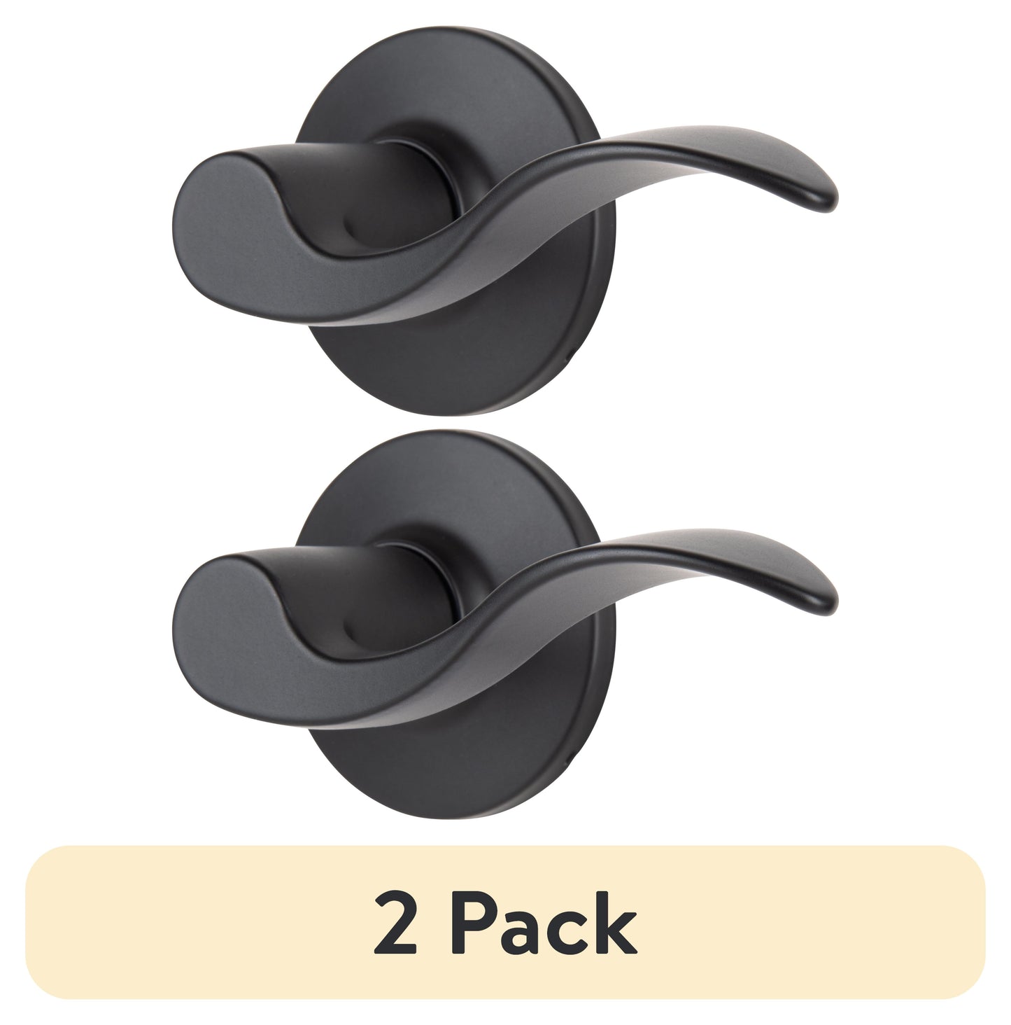 (2 pack) Brinks Non-Locking Passage Modern Wave Style Lever Doorknob, Matte Black Finish