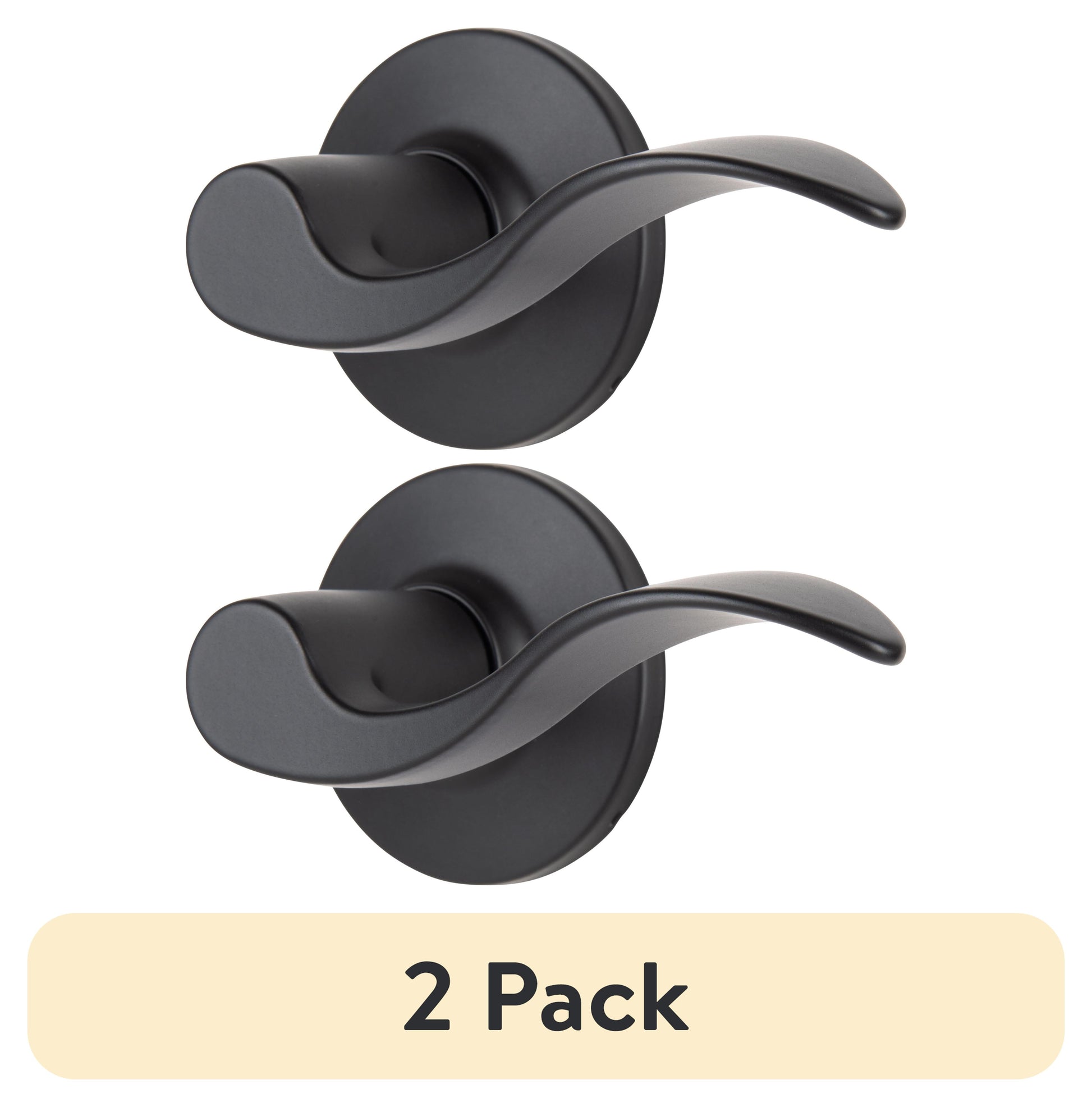(2 pack) Brinks Non-Locking Passage Modern Wave Style Lever Doorknob, Matte Black Finish