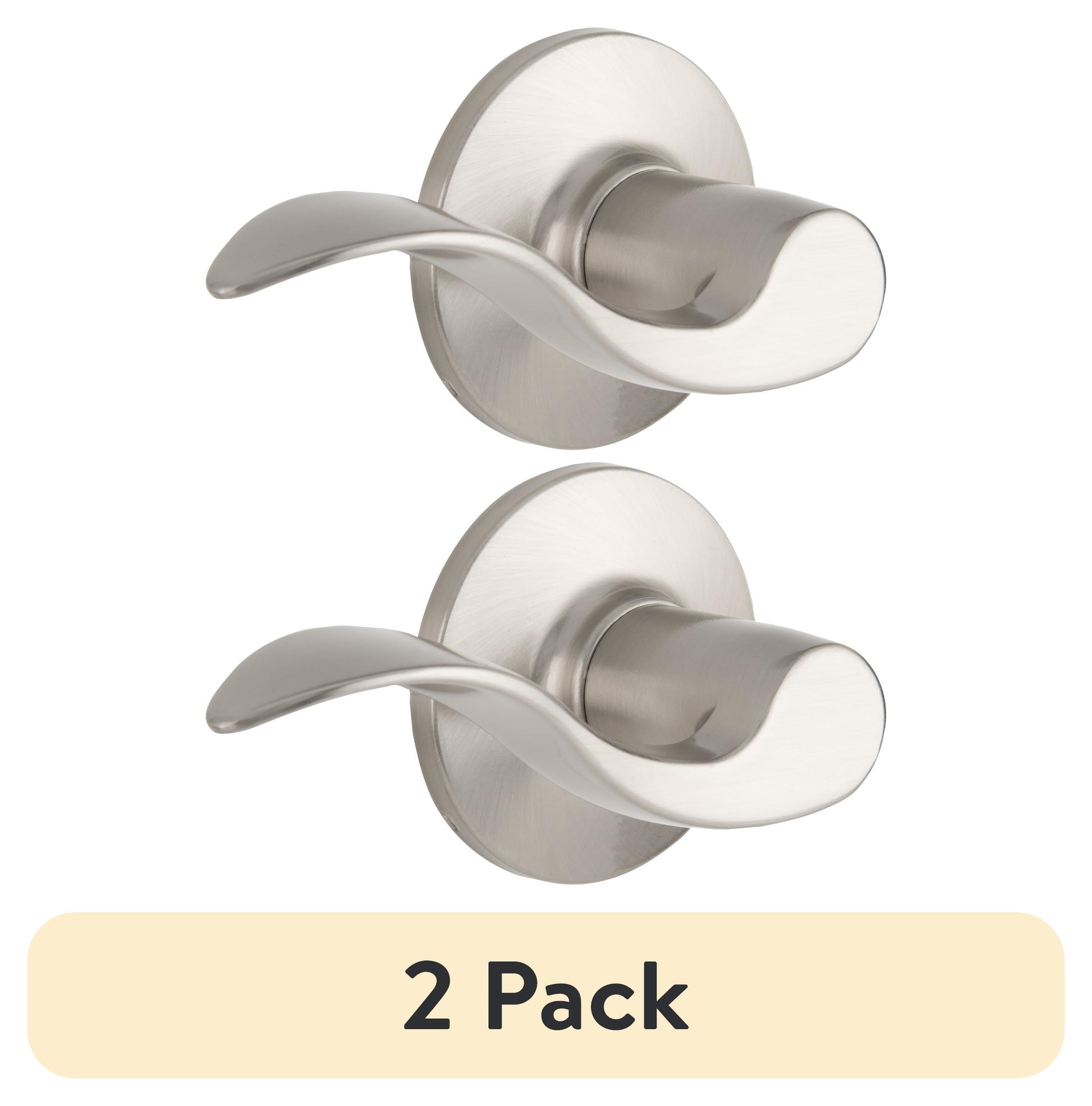 (2 pack) Brinks Non-Locking Passage Modern Wave Style Lever Doorknob, Satin Nickel Finish