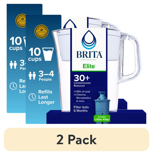 (2 pack) Brita Elite 10-Cup, White Plastic Water Filtration Pitcher, Reduces Lead